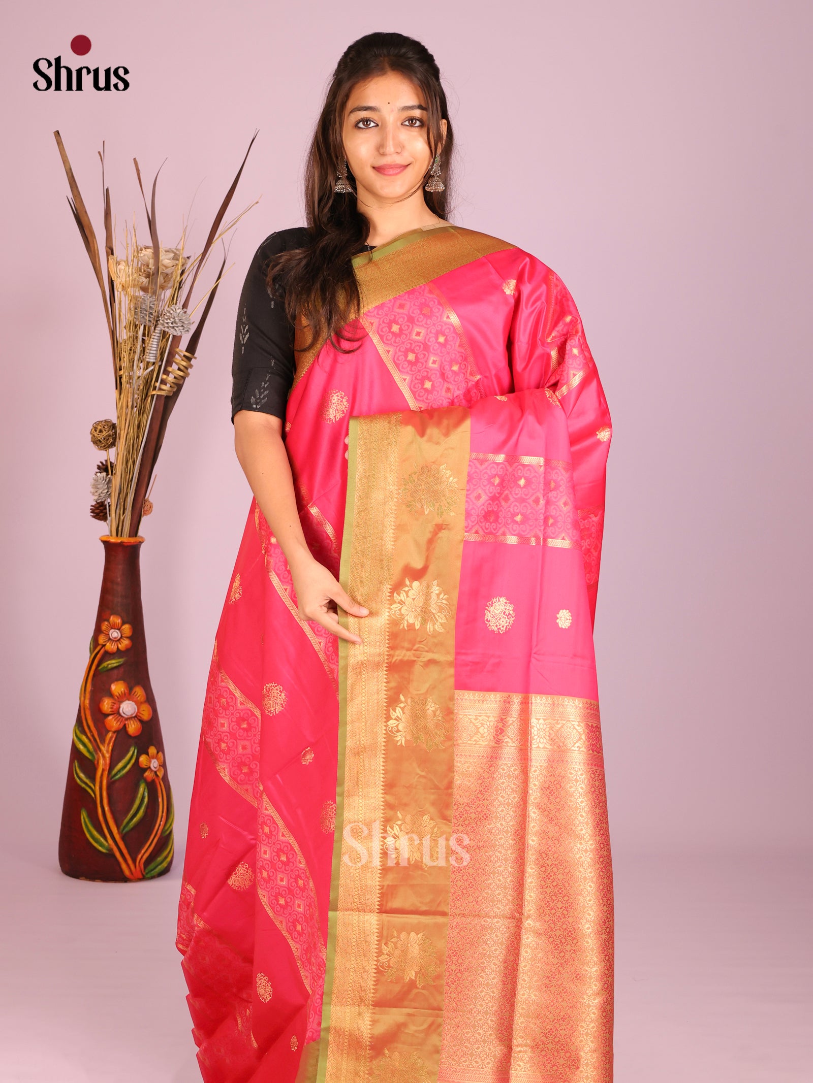 Pink & Green - Semi Softsilk Saree