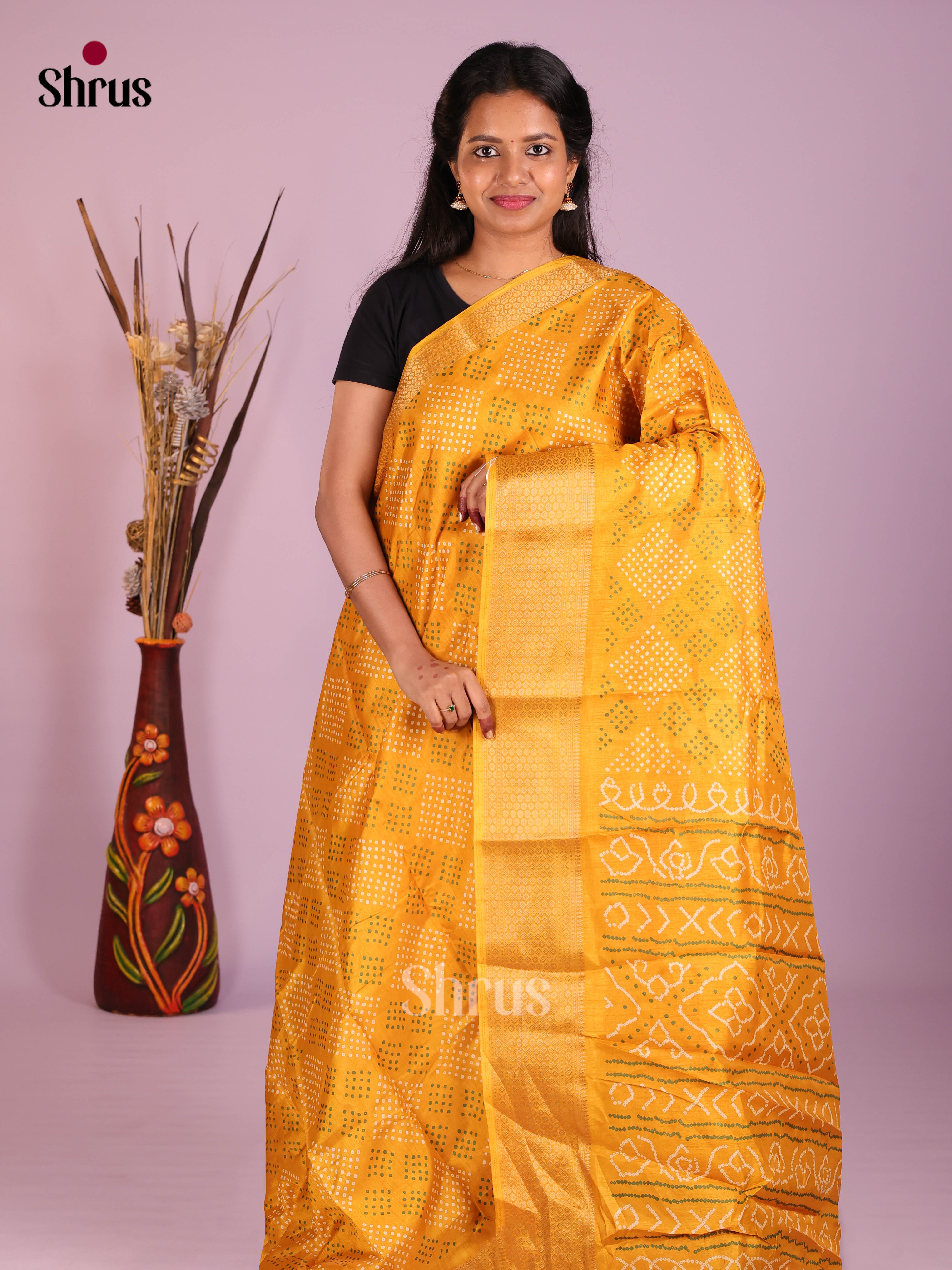 Mustard - Semi Crepe Saree - Shop on Shrus.com