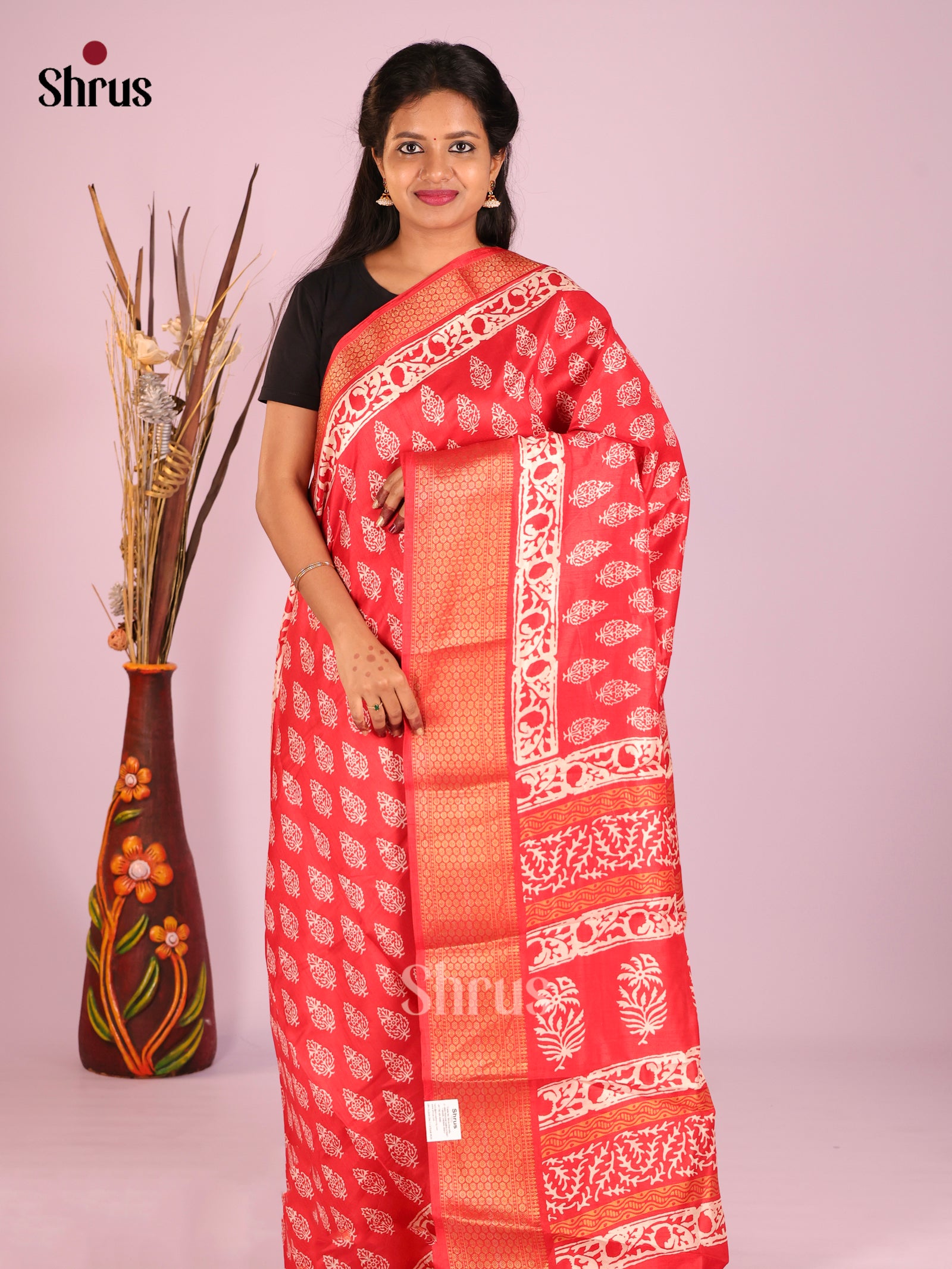 Red- Semi Crepe Saree
