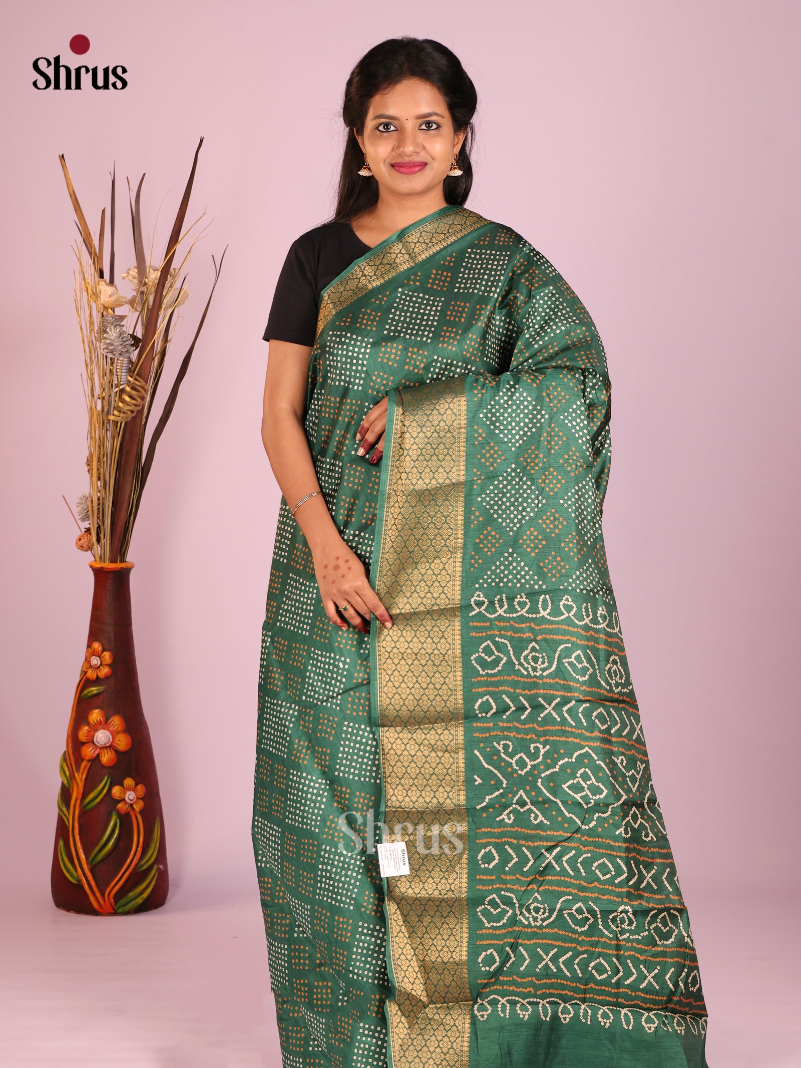 Green - Semi Crepe Saree - Shop on Shrus.com