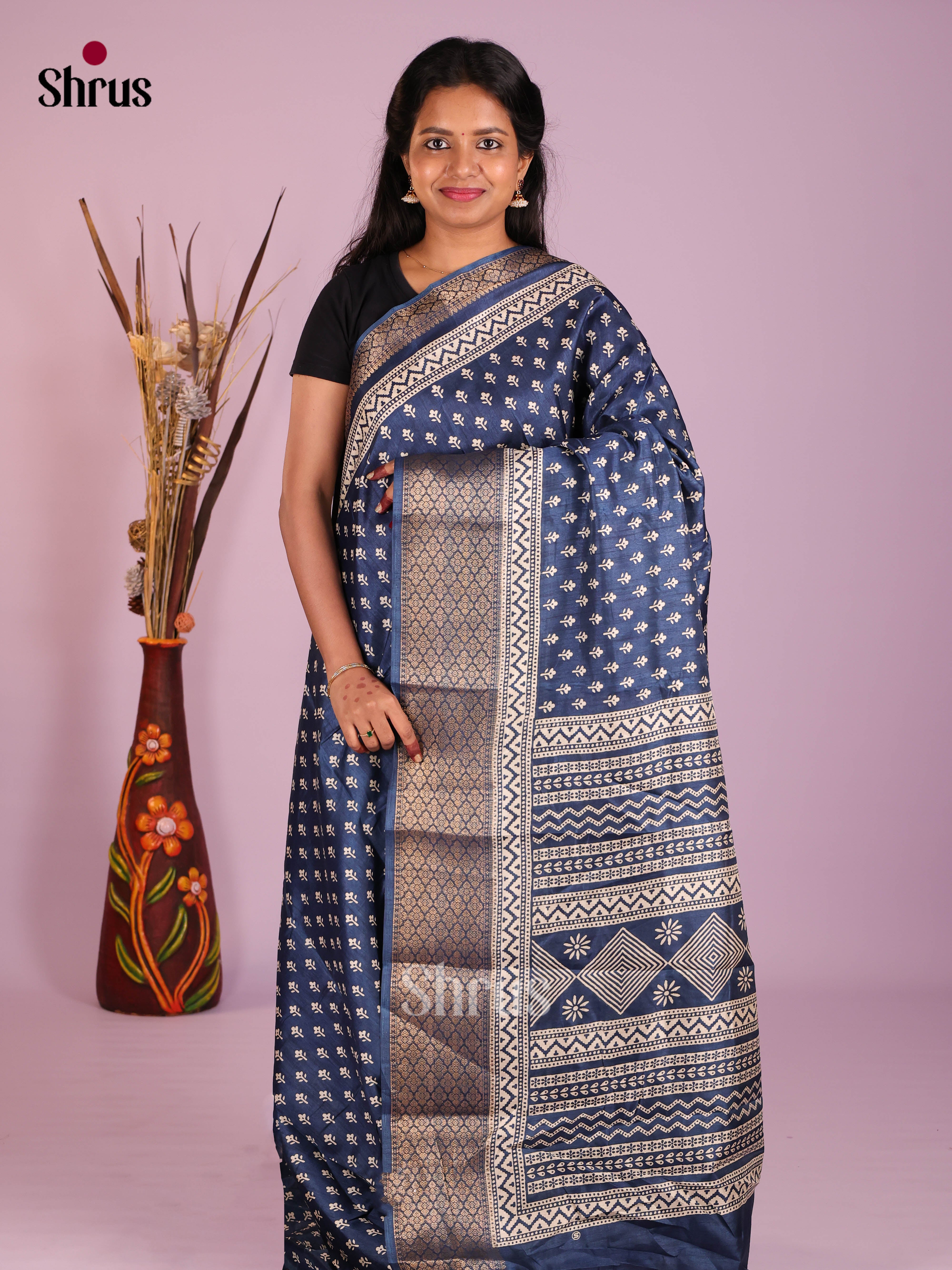 Blue- Semi Crepe Saree