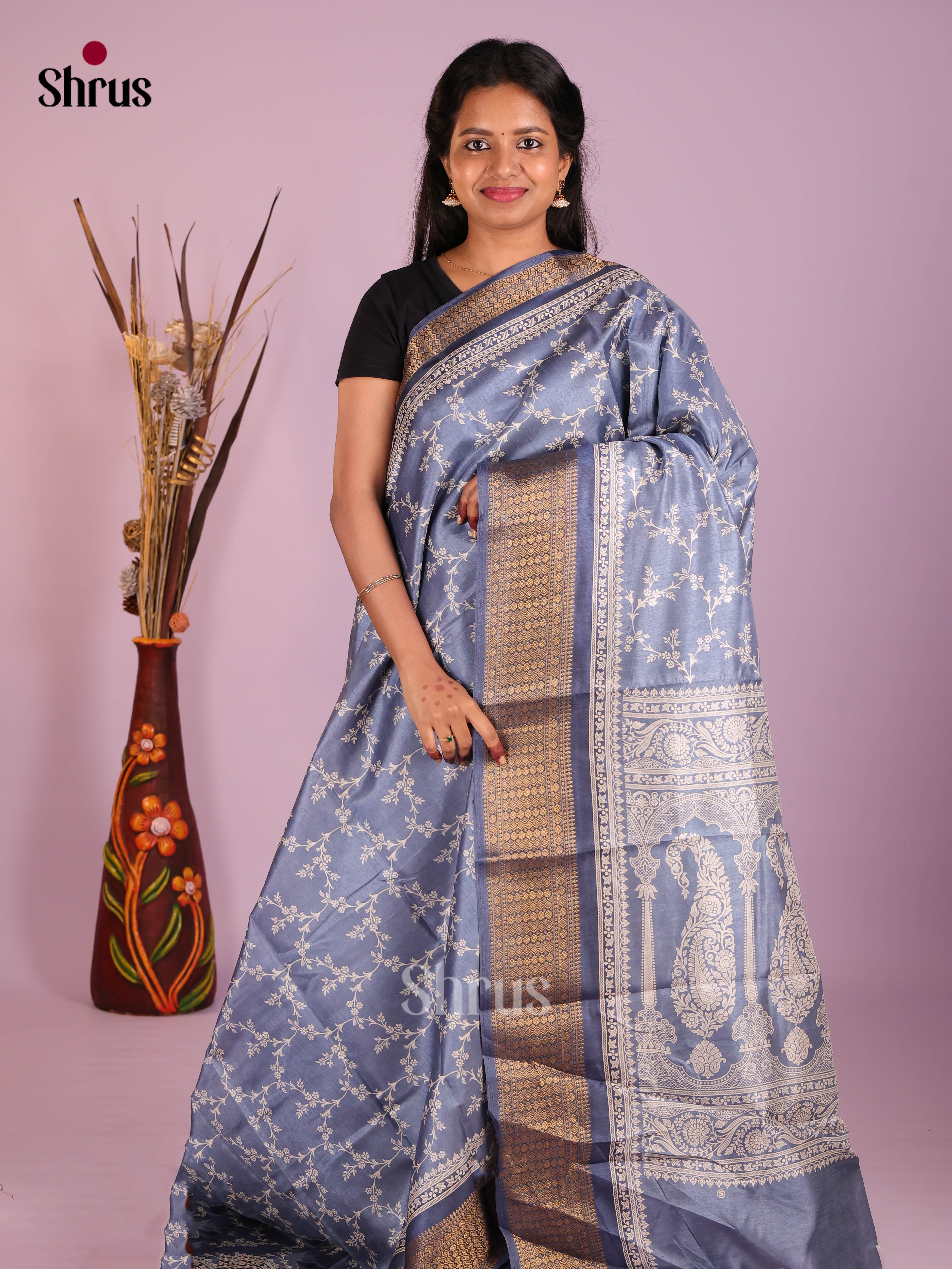 Blue - Semi Crepe Saree
