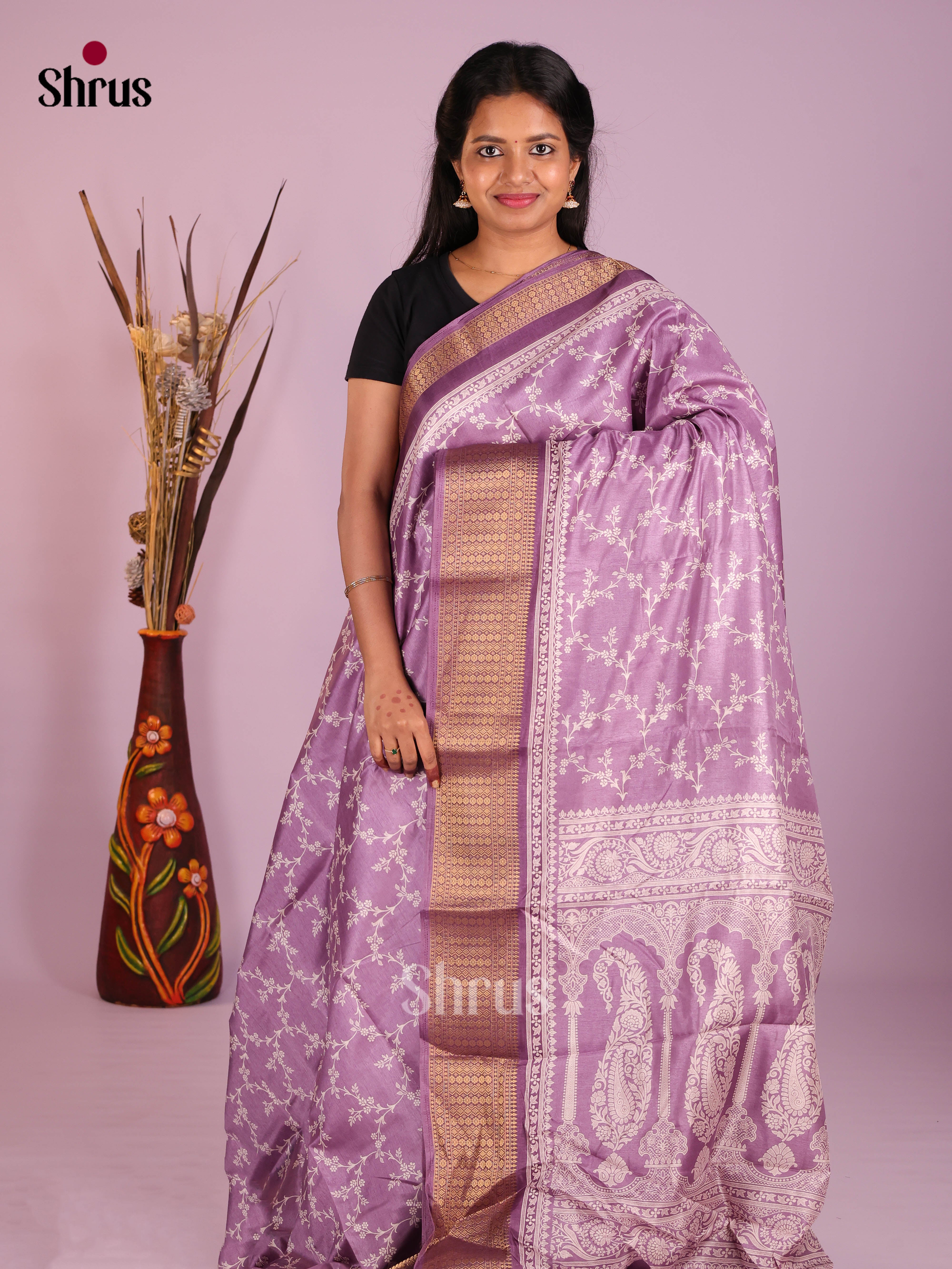 Lavender - Semi Crepe Saree - Shop on Shrus.com