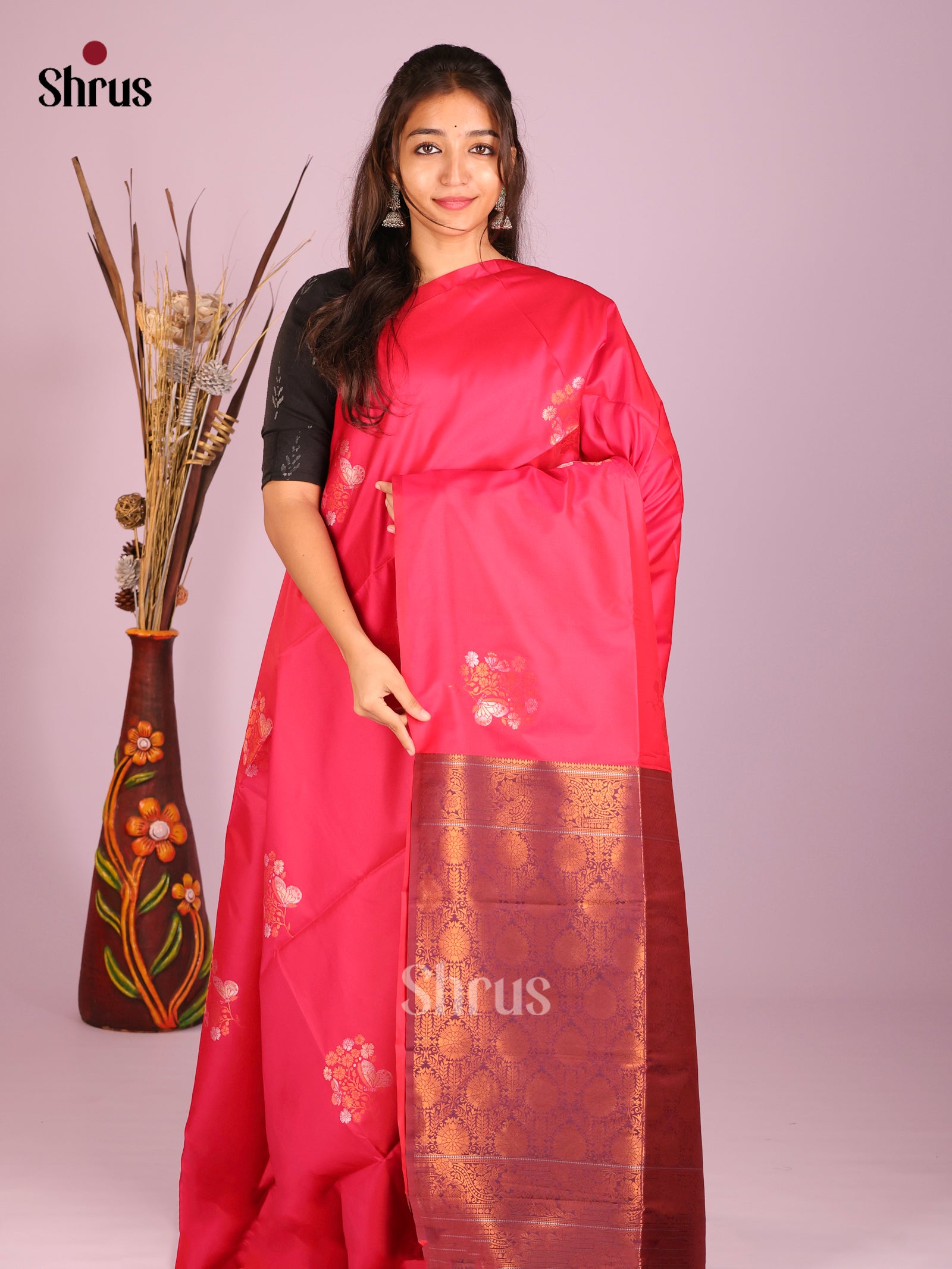 Pink & Purple - Semi Softsilk Saree