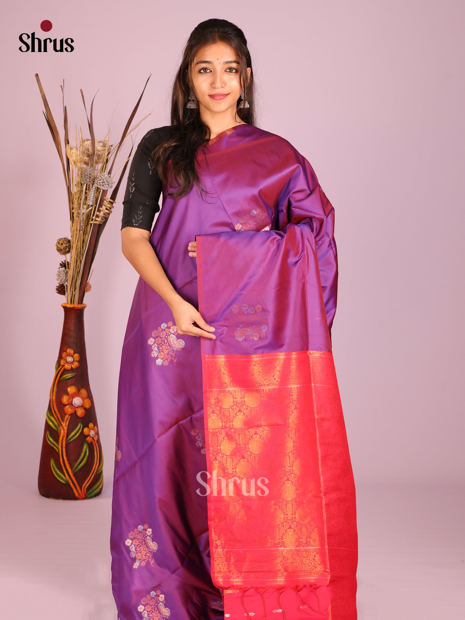 Violet & Pink- Semi Softsilk Saree
