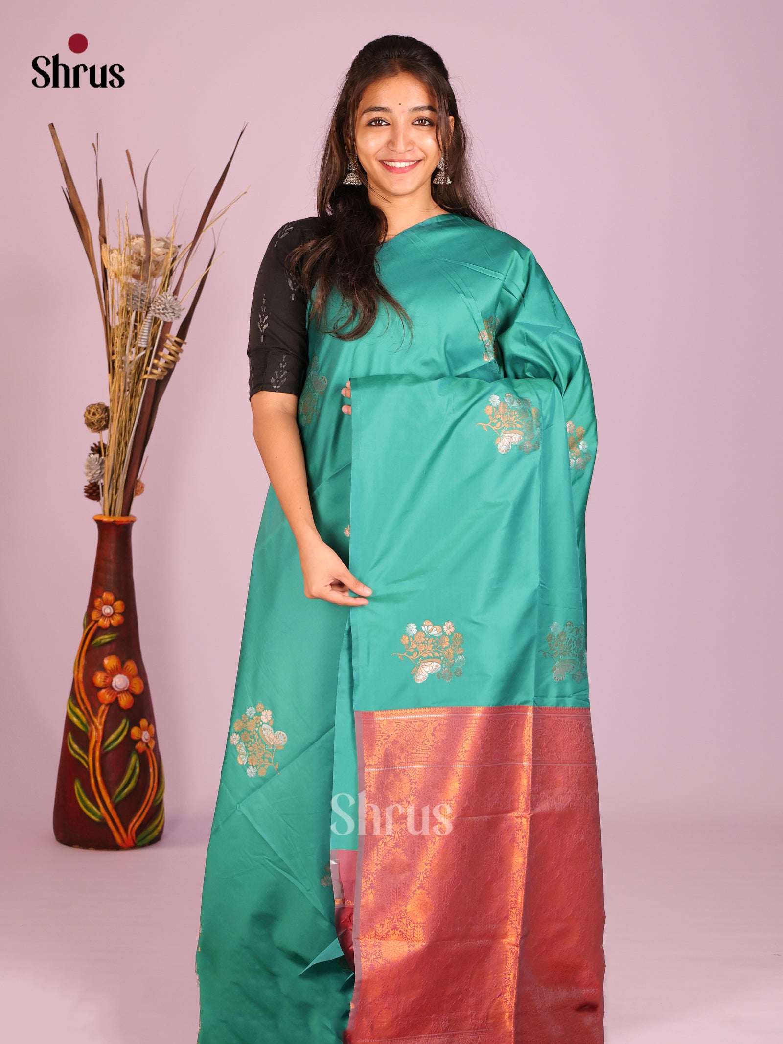 Green - Semi Softsilk Saree - Shop on Shrus.com