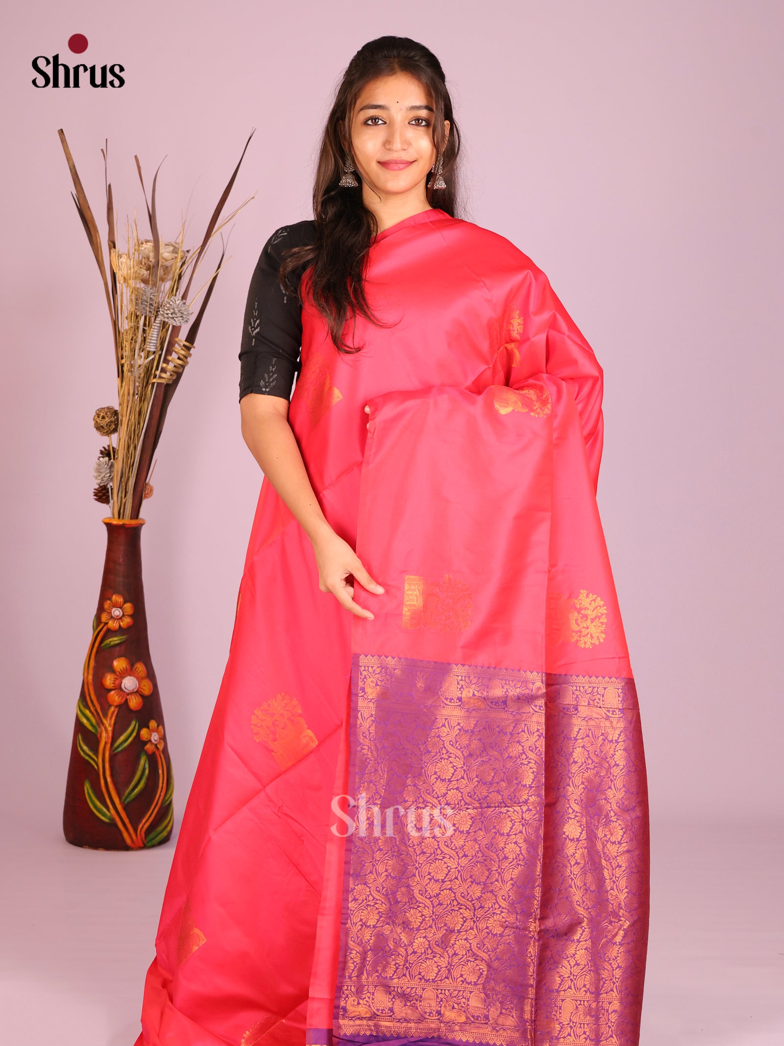 Pink  & Purple - Semi Softsilk Saree