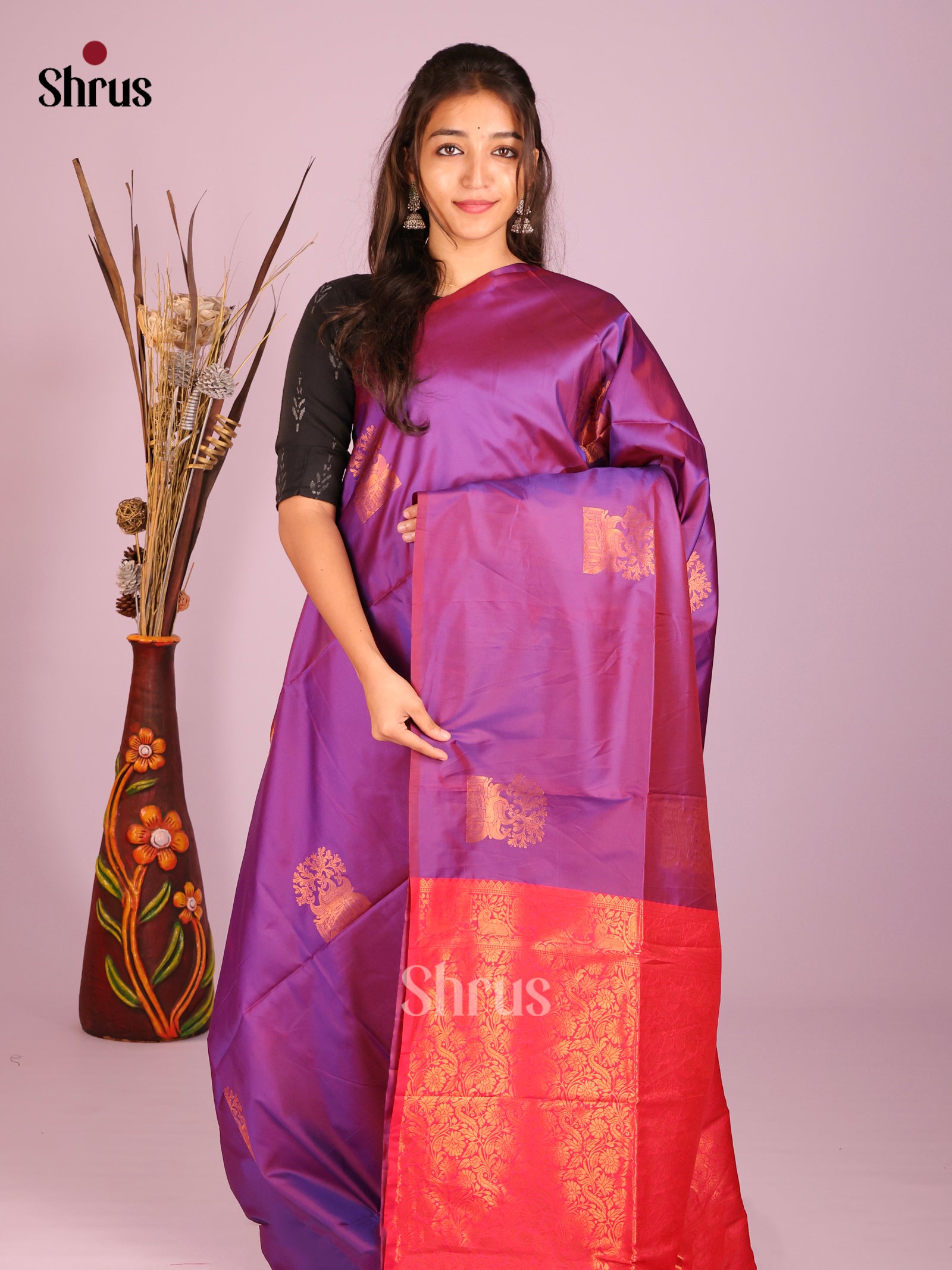 Purple & Pink - Semi Softsilk Saree