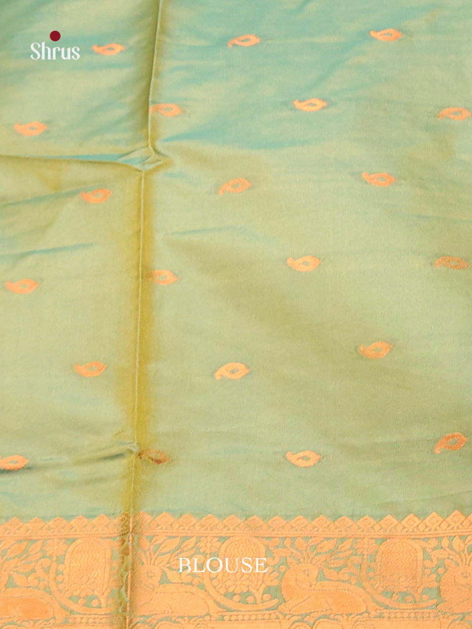 Orange & Green - Semi Softsilk Saree