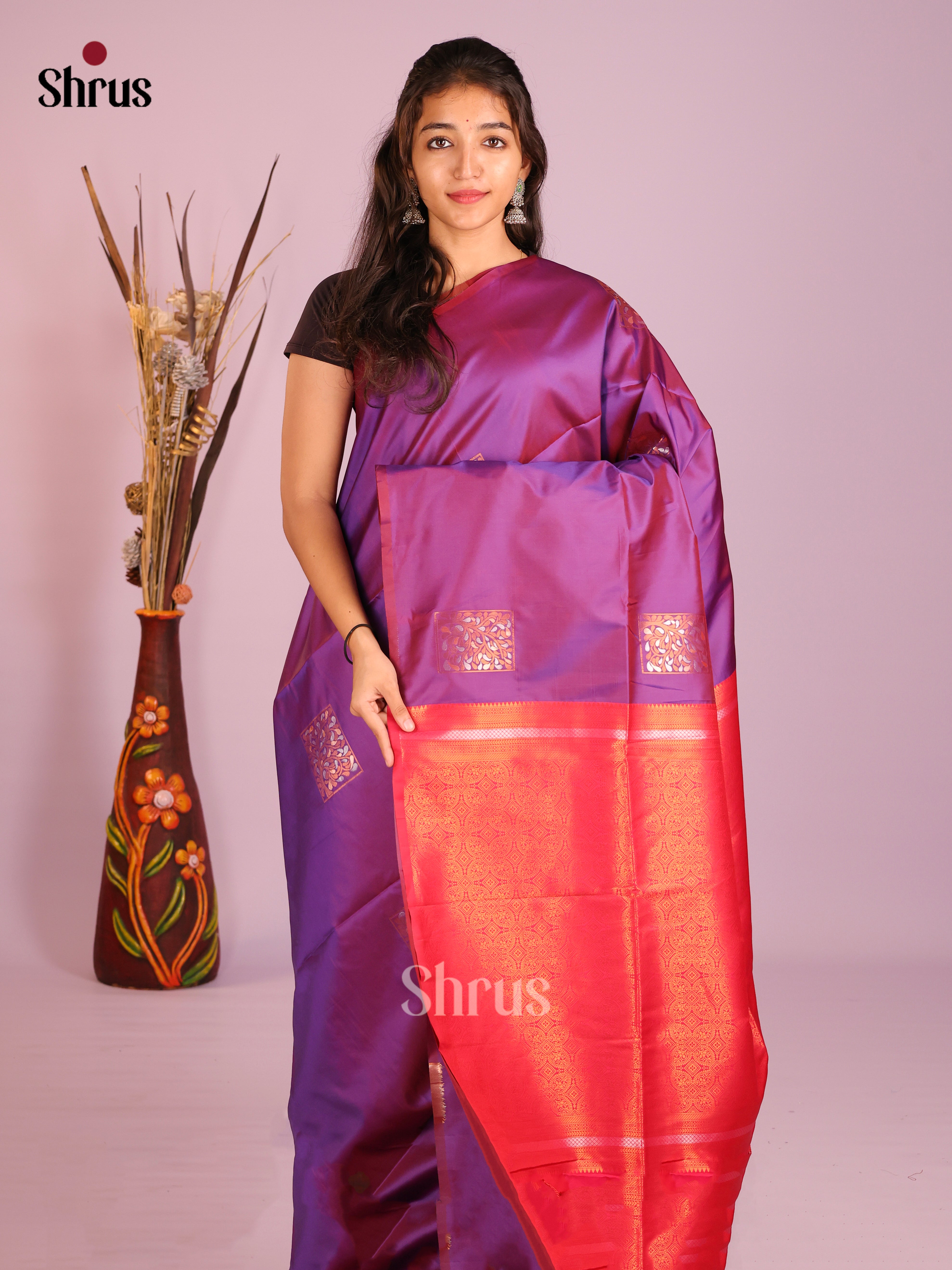Purple & Pink - Semi Softsilk Saree