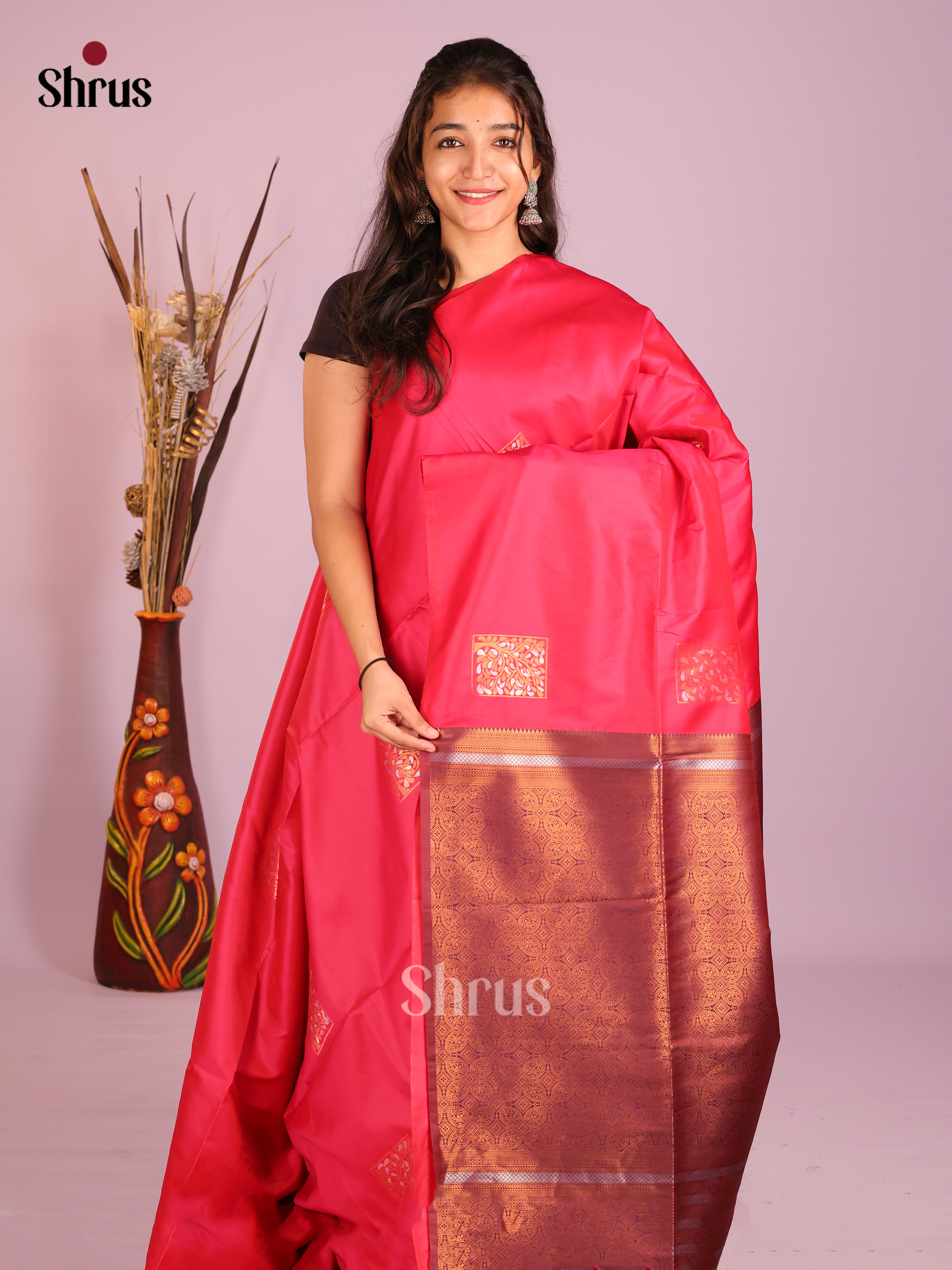 Pink  & Purple - Semi Softsilk Saree