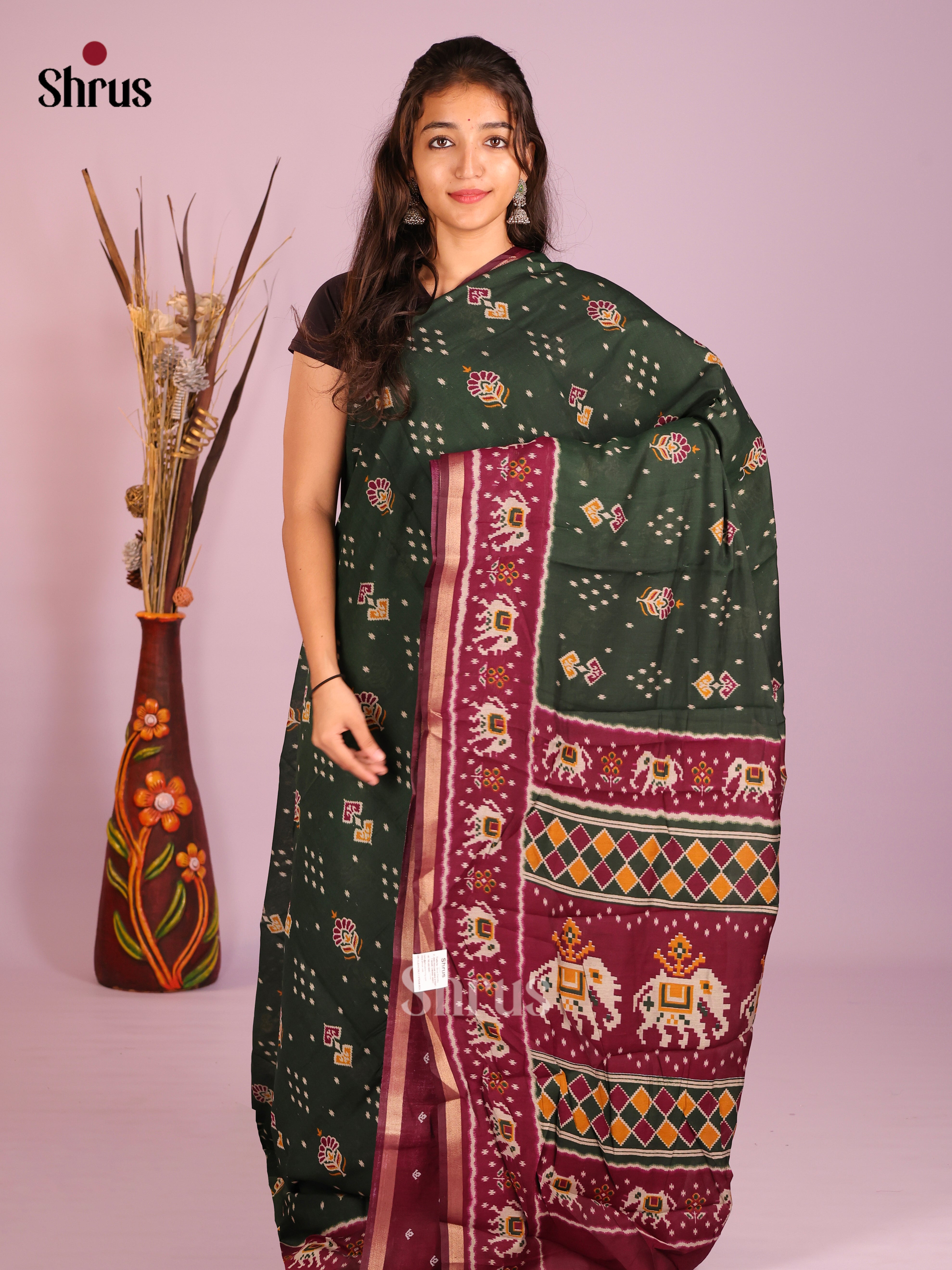 Green & Maroon - Art Modal Saree - Shop on Shrus.com