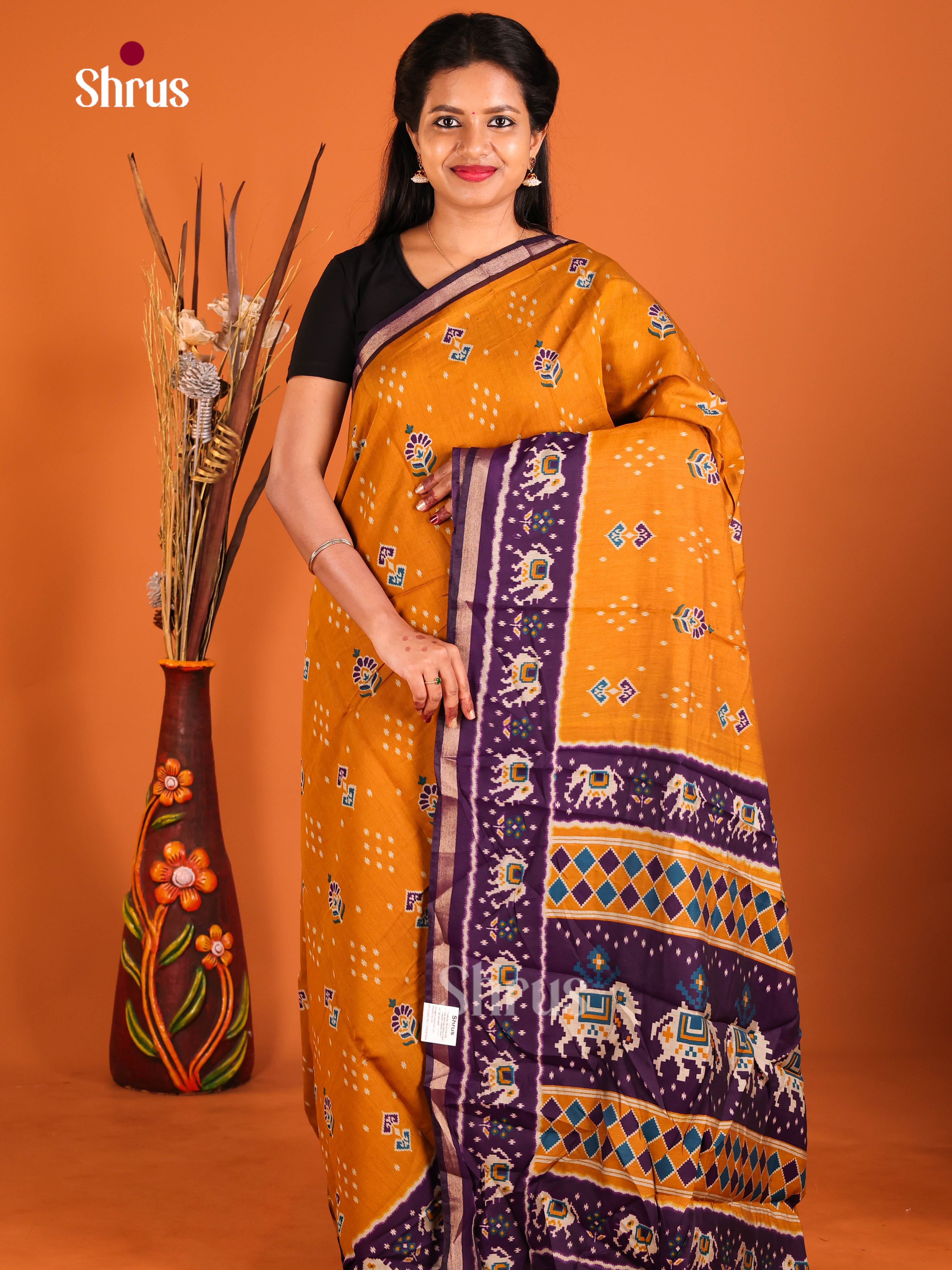 Orange & Violet - Art Modal Saree - Shop on Shrus.com