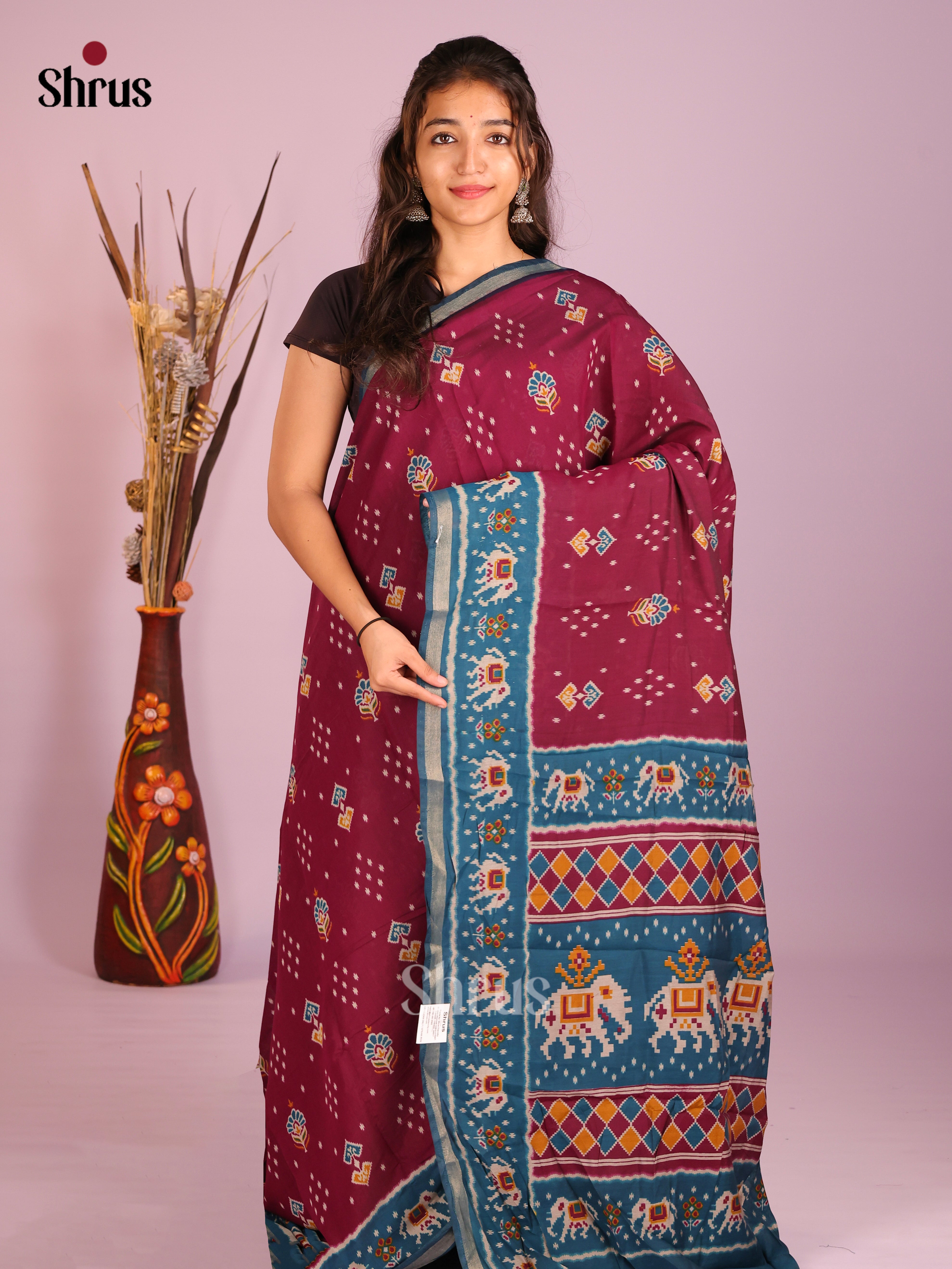 Maroon & Blue- Art Modal Saree
