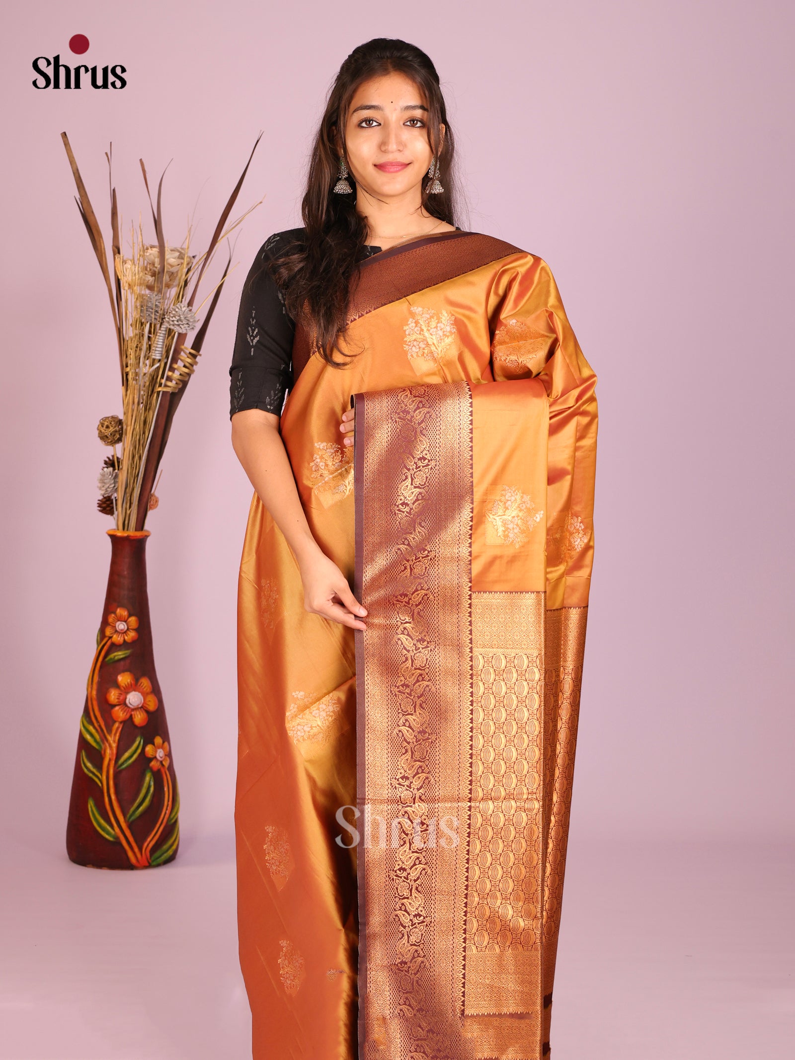 Brick & Brown - Semi Softsilk Saree