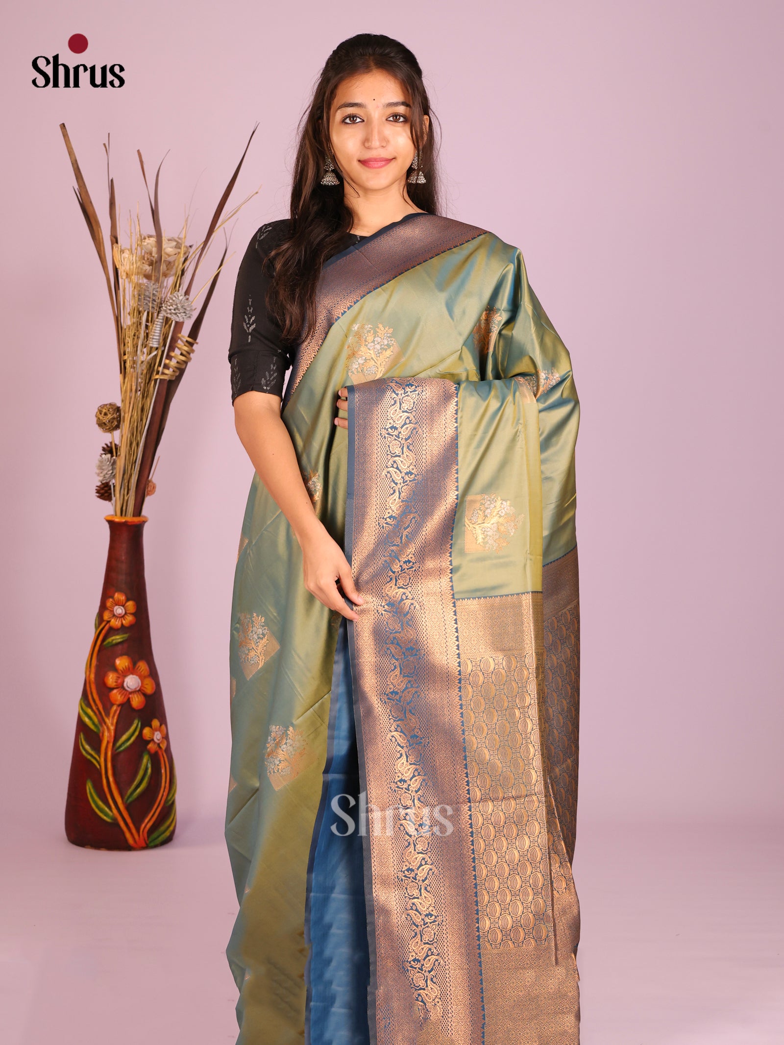 Green & Blue - Semi Softsilk Saree