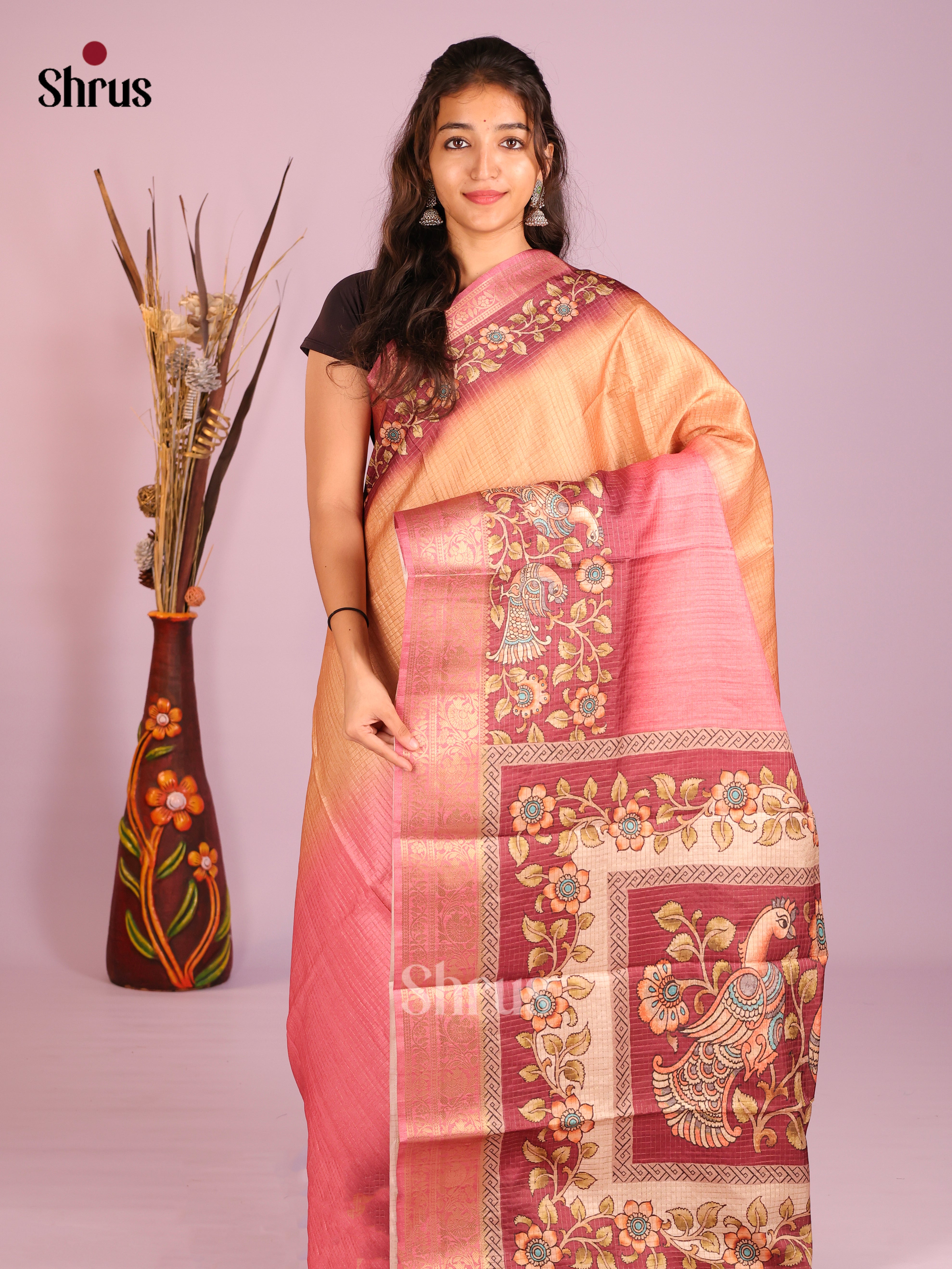 Peach & Pink - Semi Dola silk Saree