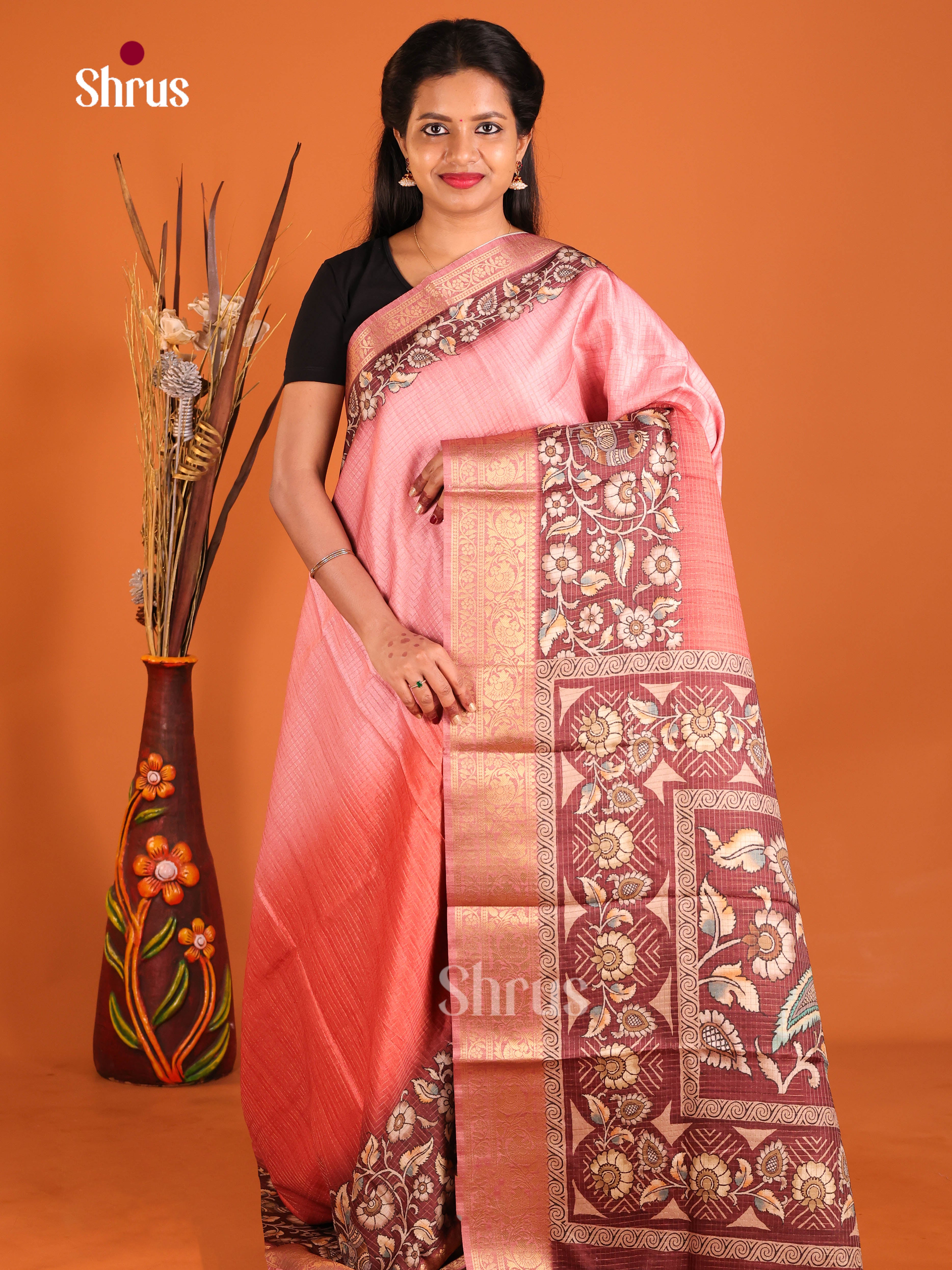 Pink & Maroon- Semi Dola silk Saree