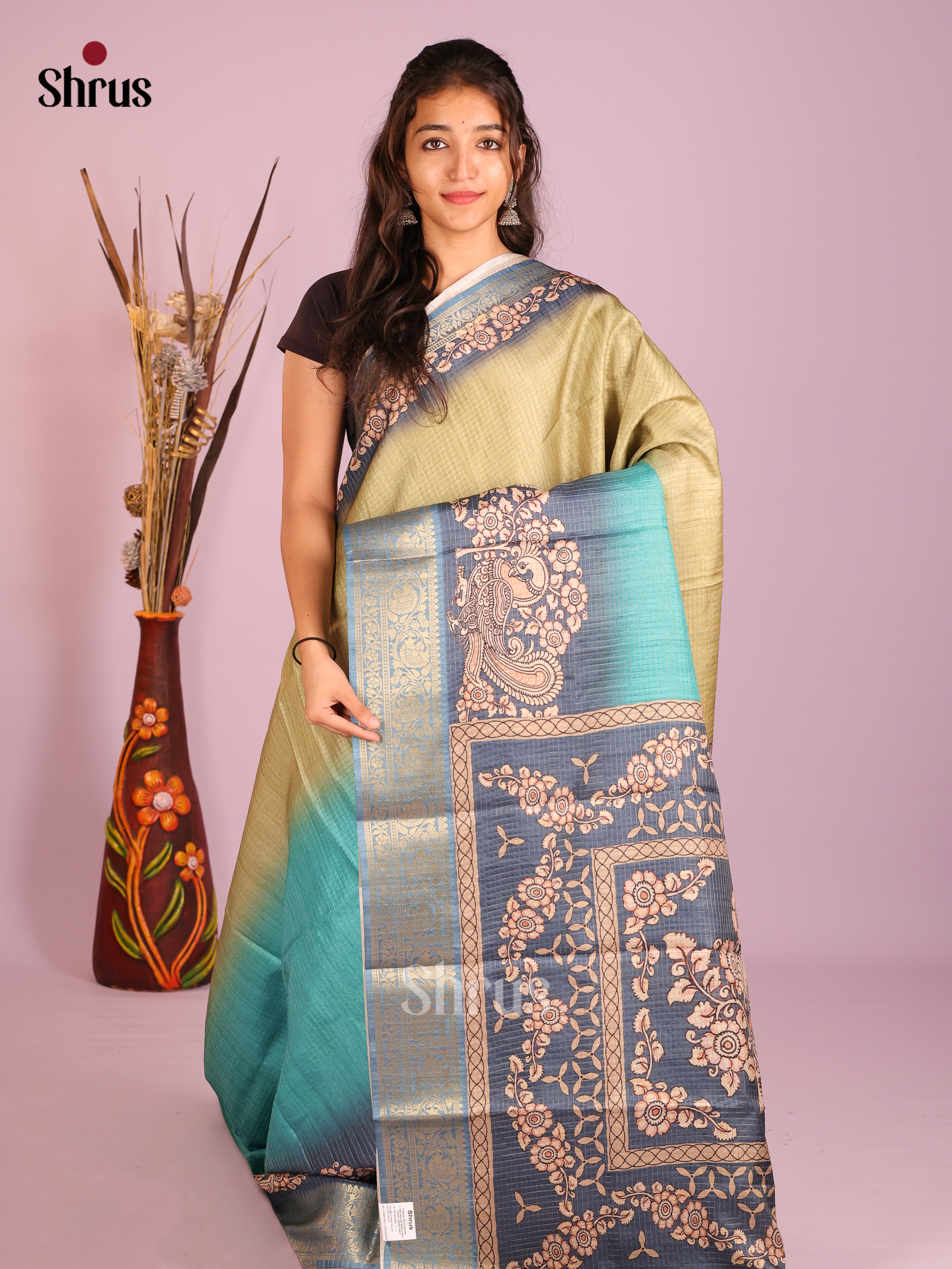Green & Blue  - Semi Dola silk Saree