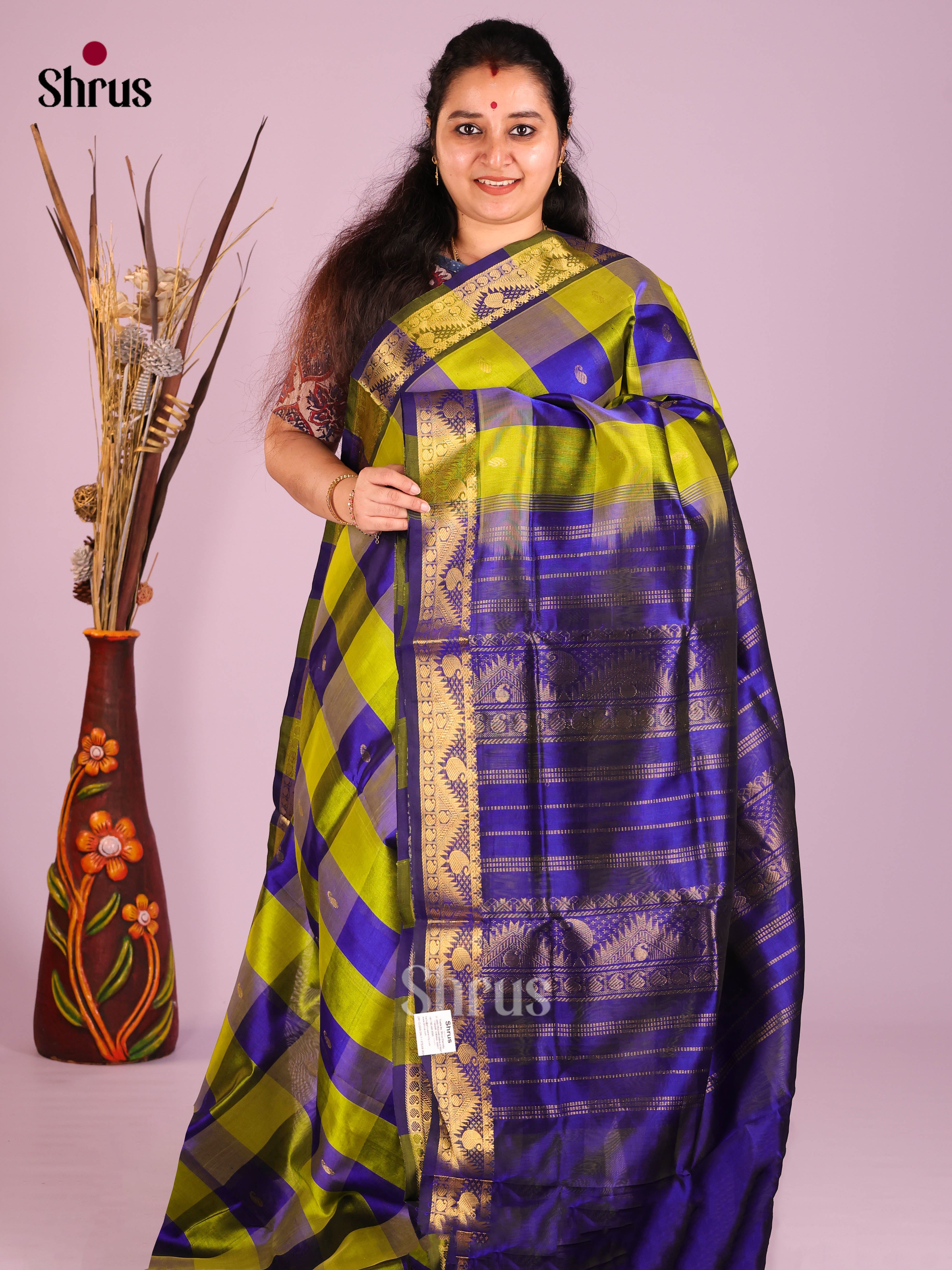 DIS10621 - NON KORVAI MEDIUM BORDER-Checks Saree - Shop on Shrus.com