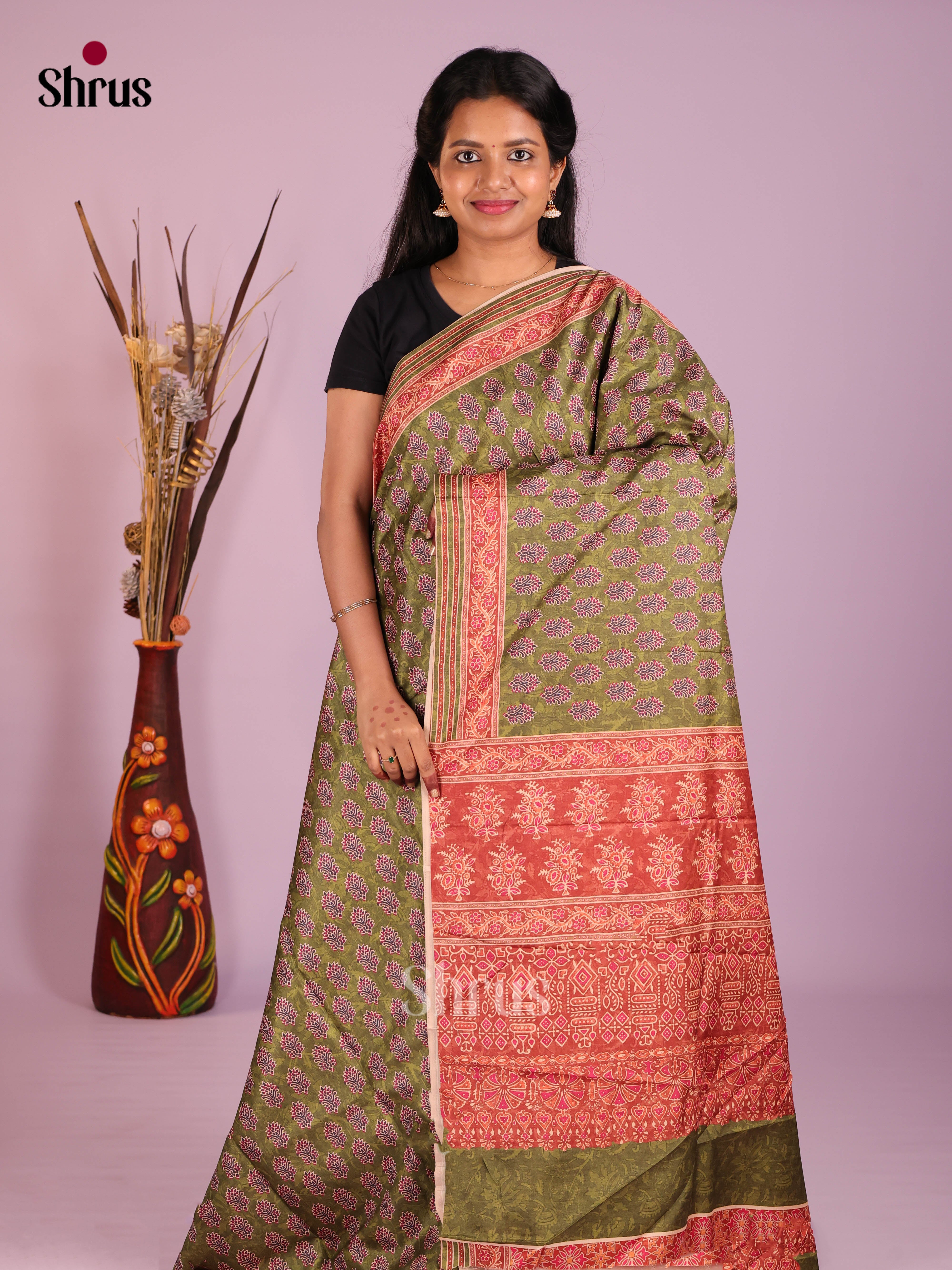 Green &  Brick - Semi Crepe Saree - Shop on Shrus.com