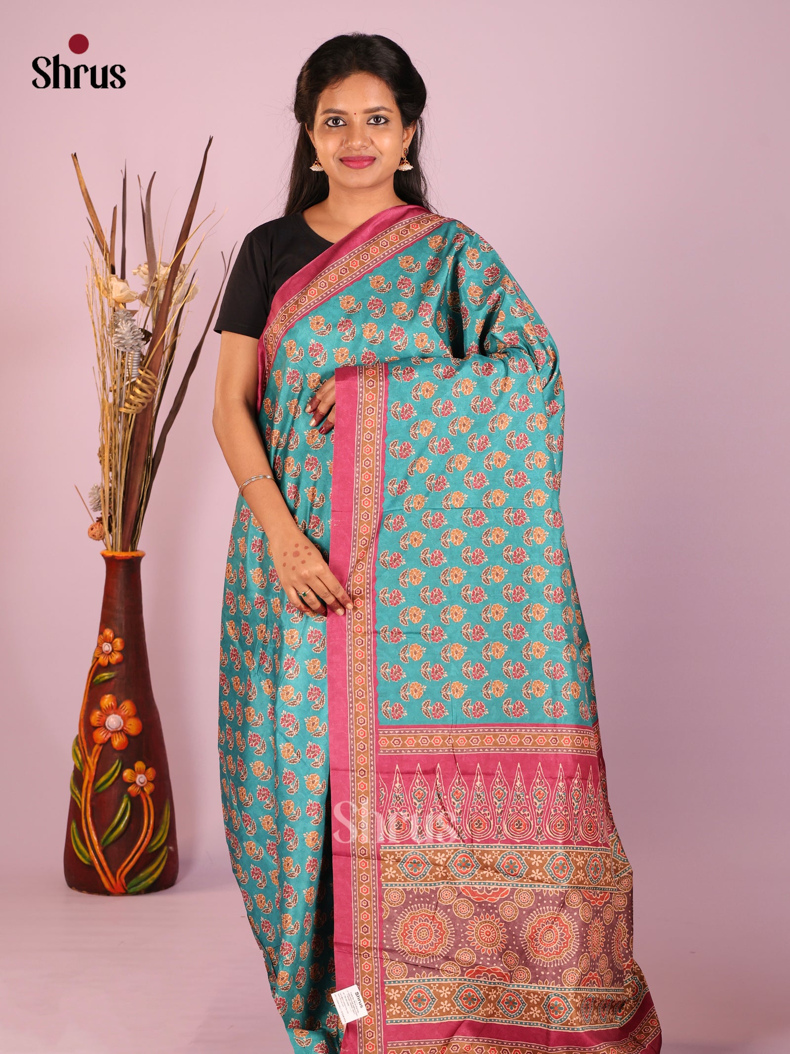 Green & Maroon - Semi Crepe Saree - Shop on Shrus.com