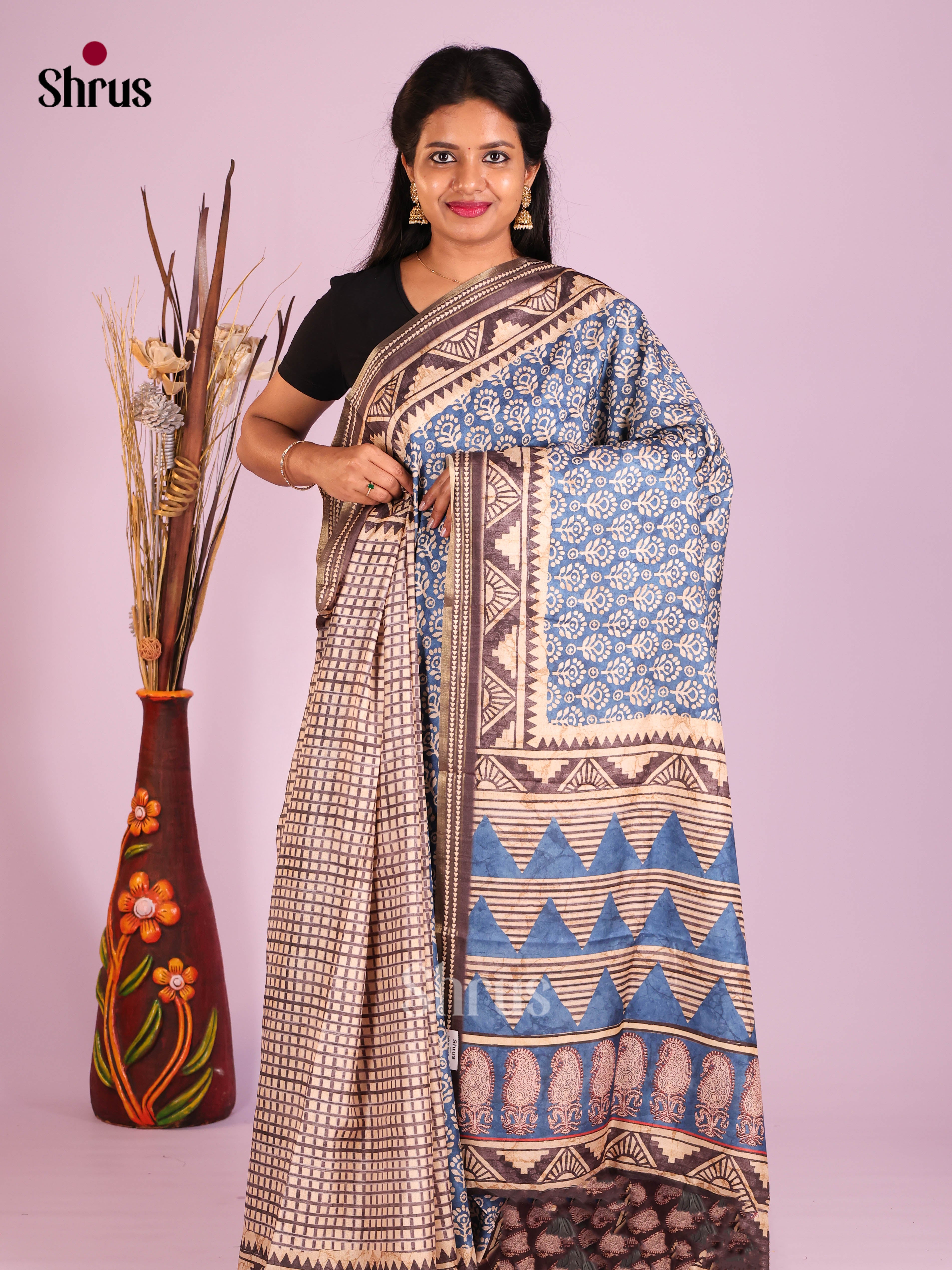 Blue & Brown- Semi matka Saree