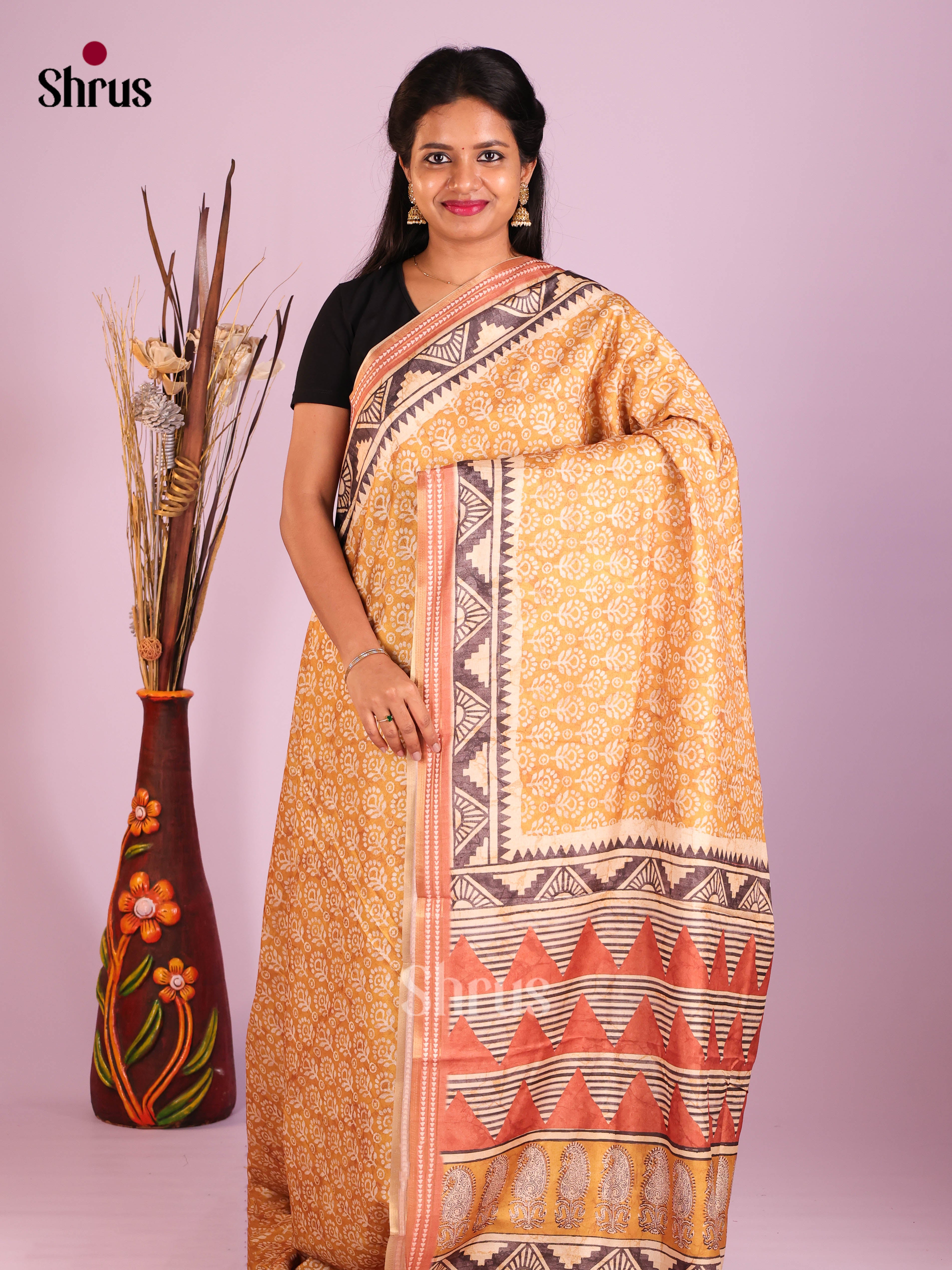 Mustard & Orange - Semi matka Saree