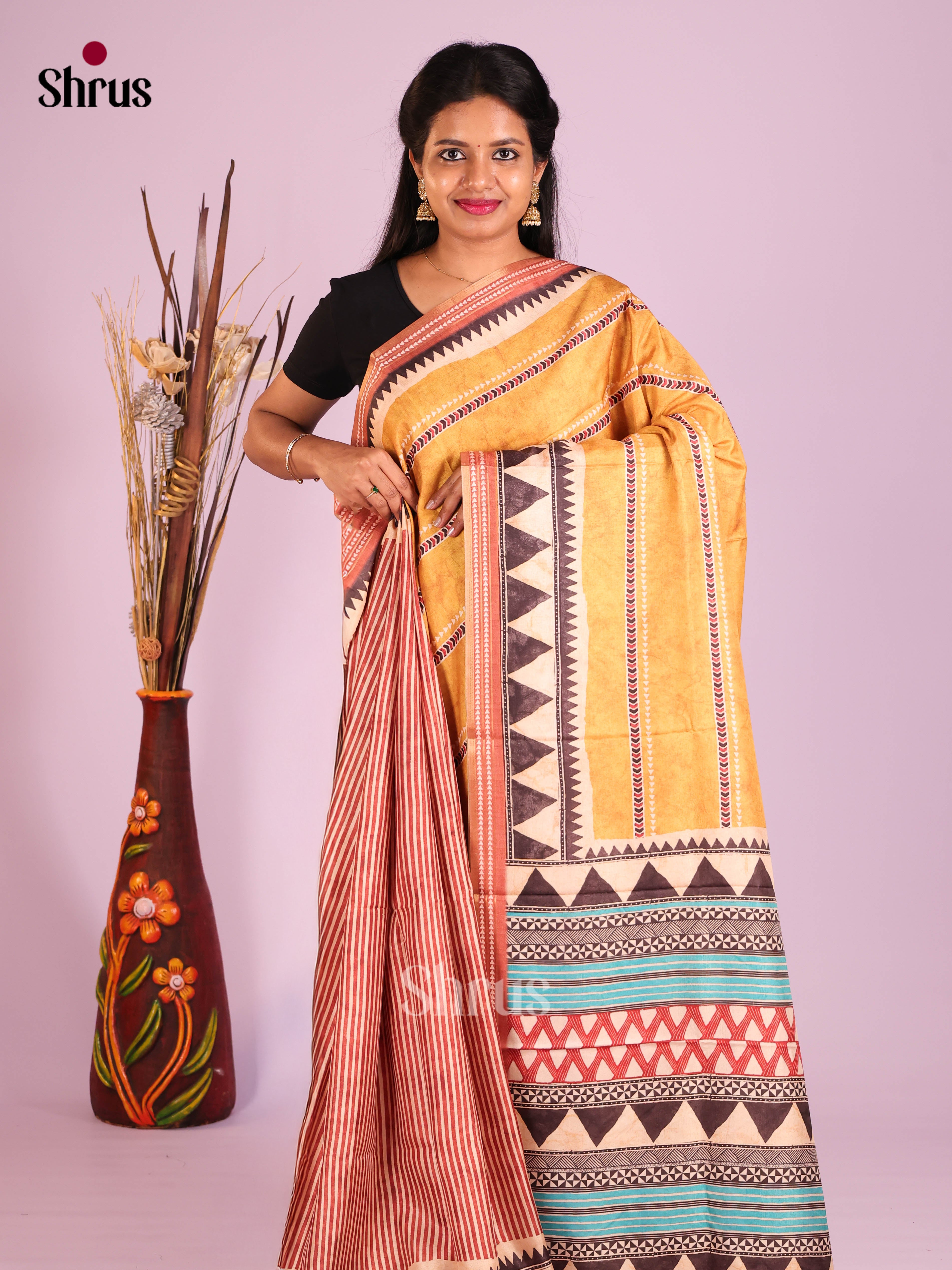 Yellow & Red - Semi matka Saree
