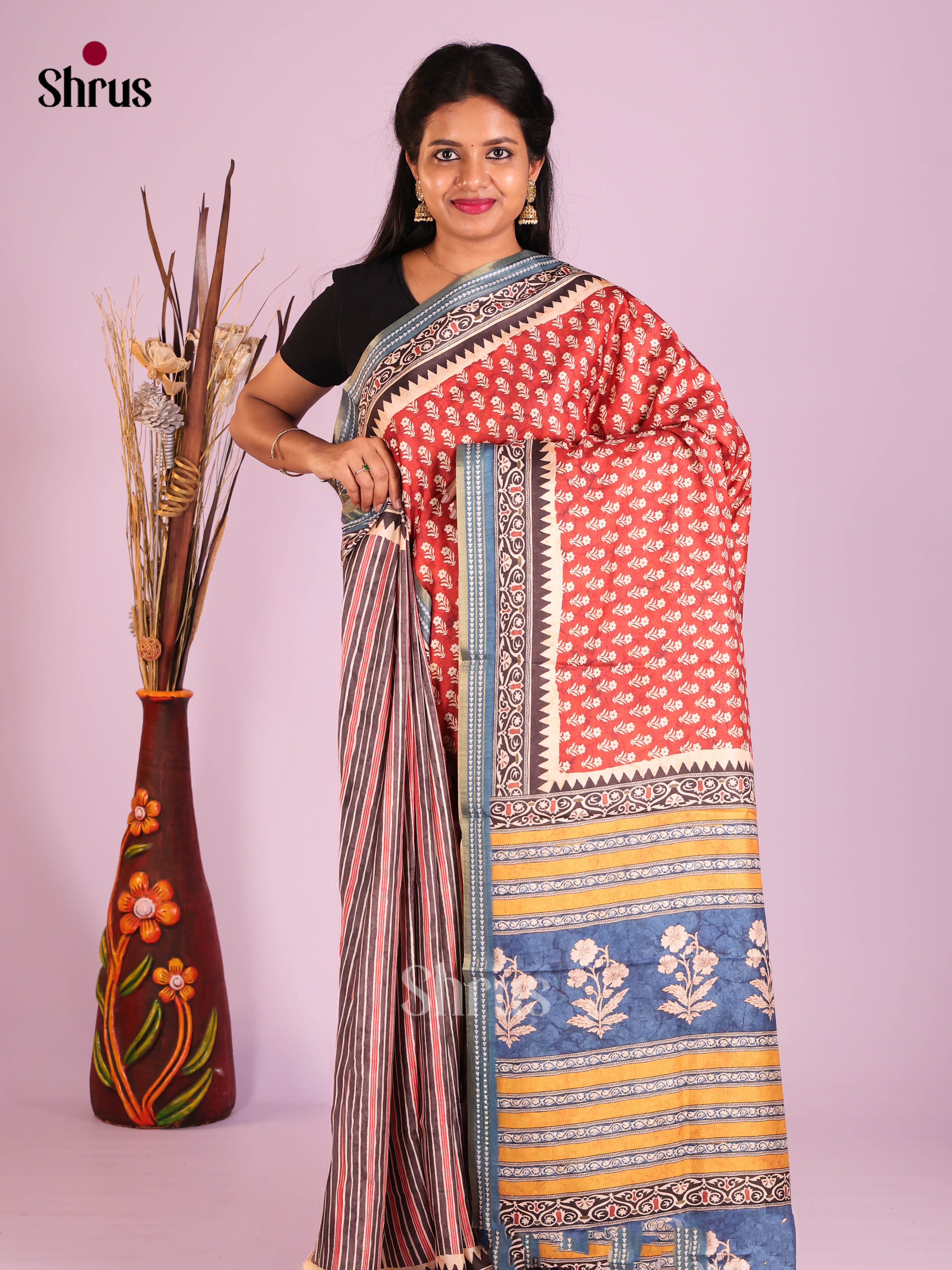 Red & Blue - Semi matka Saree