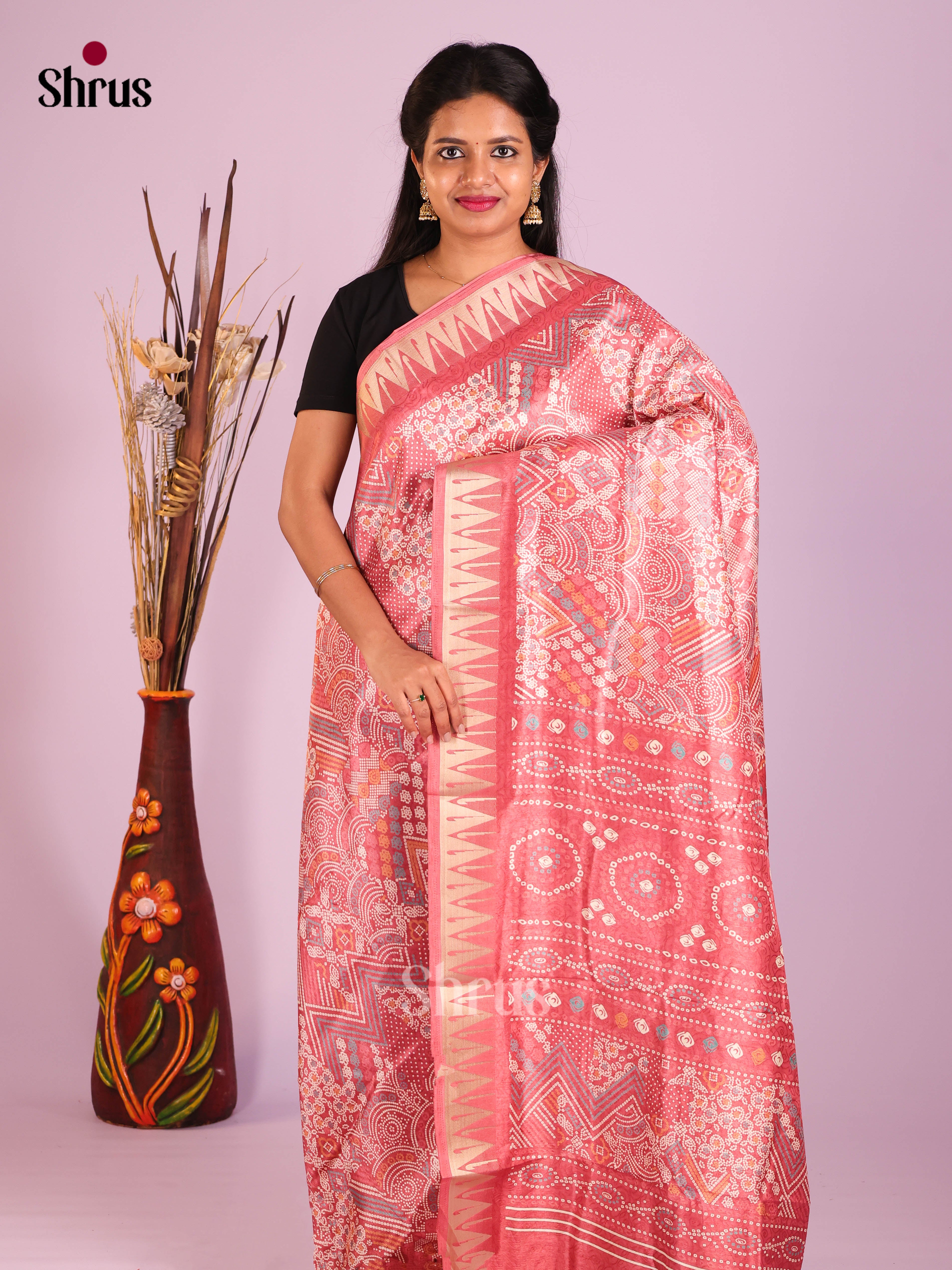 DIS11166 - Semi Ikkat Print Saree - Shop on Shrus.com