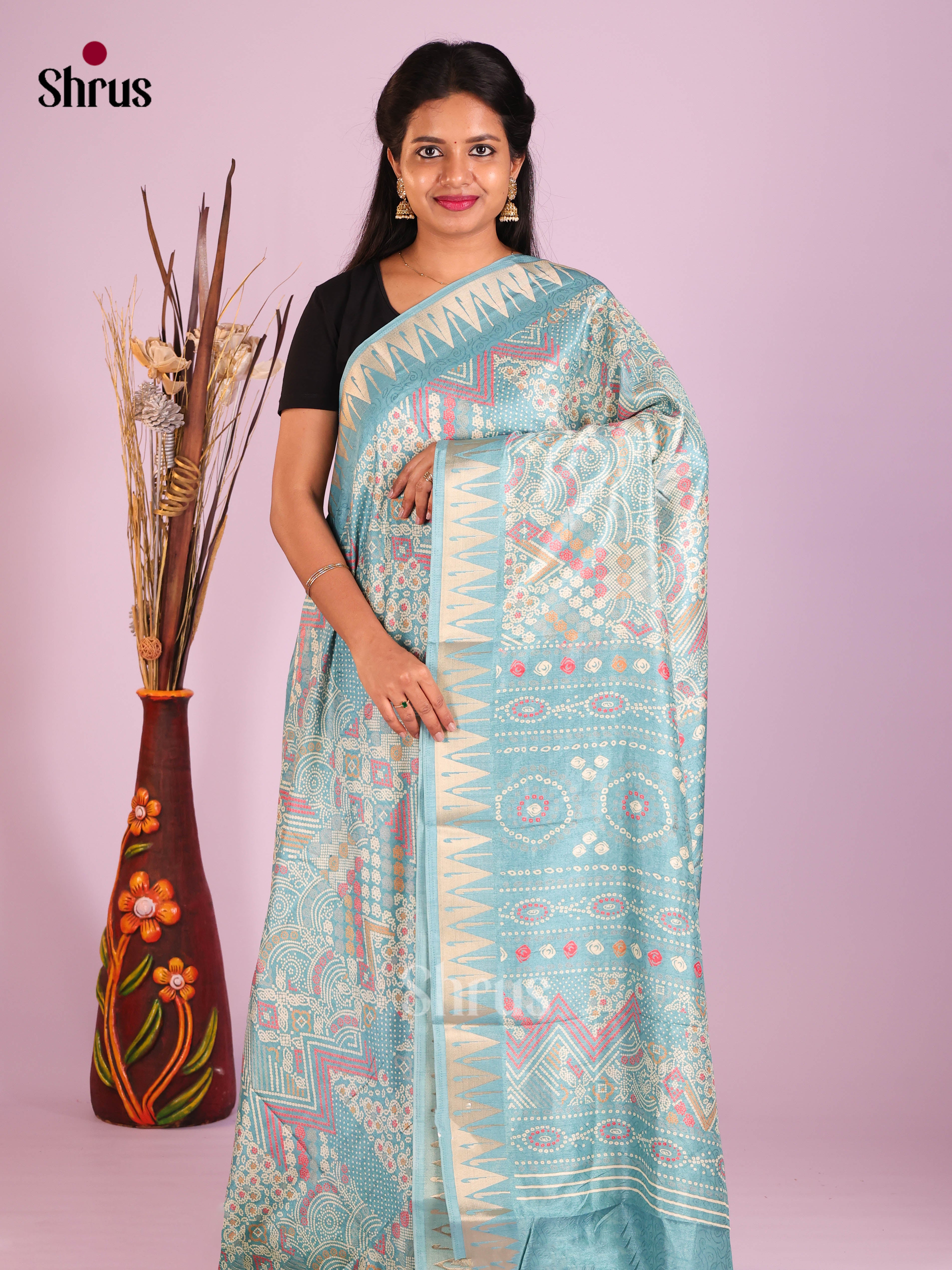 DIS11169 - Semi Ikkat Print Saree - Shop on Shrus.com