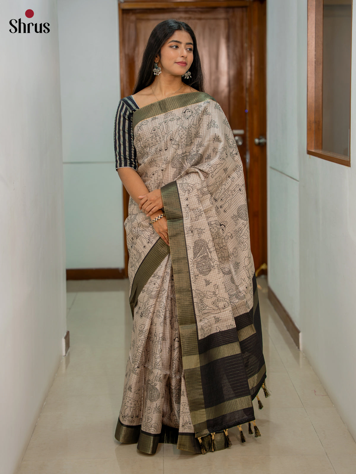 DIS11297 - Printed Semi Tussar Saree