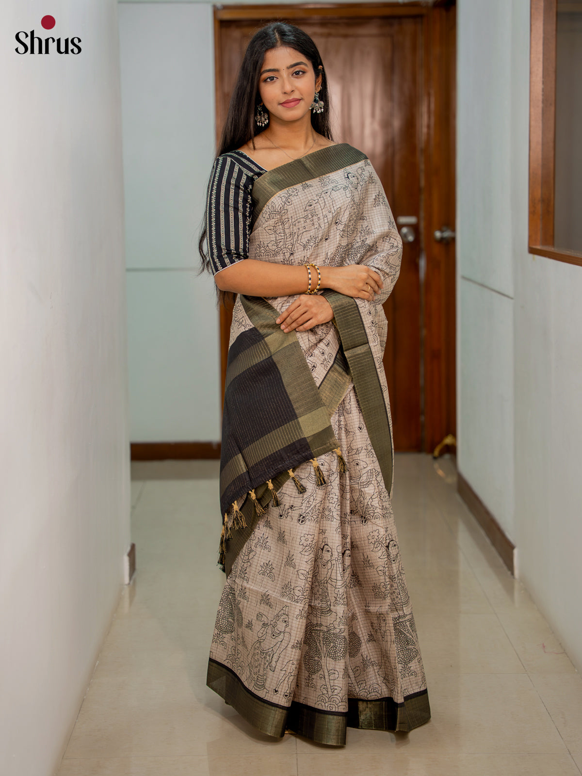 DIS11297 - Printed Semi Tussar Saree