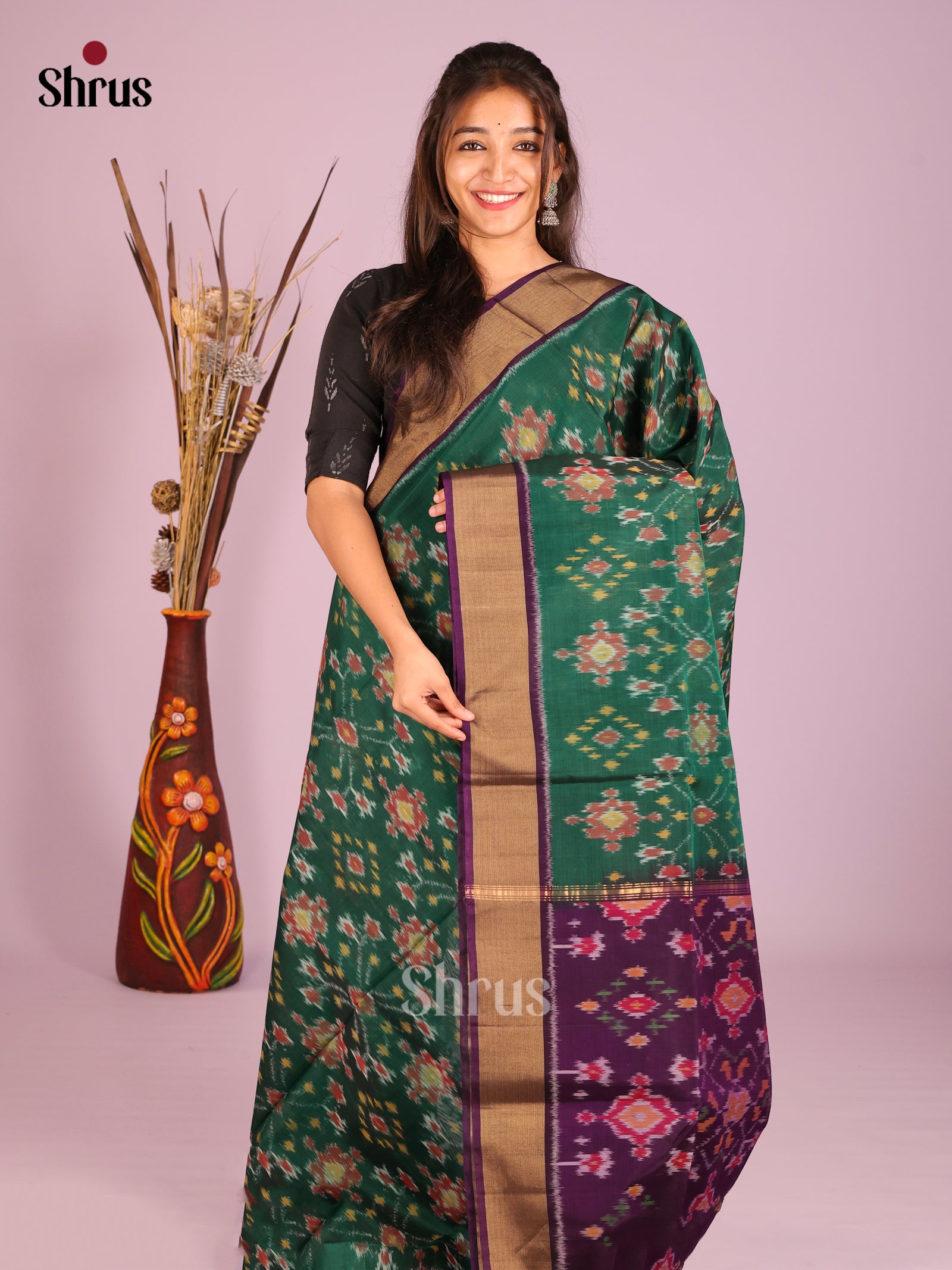 Green & Violet - Pochampally sico Saree - Shop on Shrus.com