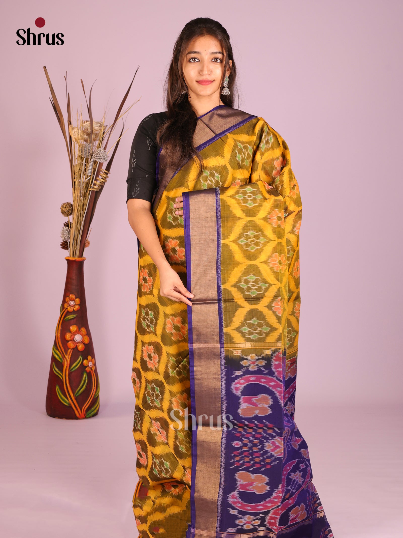 Yellow & Blue- Pochampally sico Saree