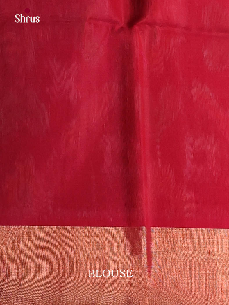 Chic Grey Pochampally Silk Cotton Saree with Ikat Weave & Red Zari Border