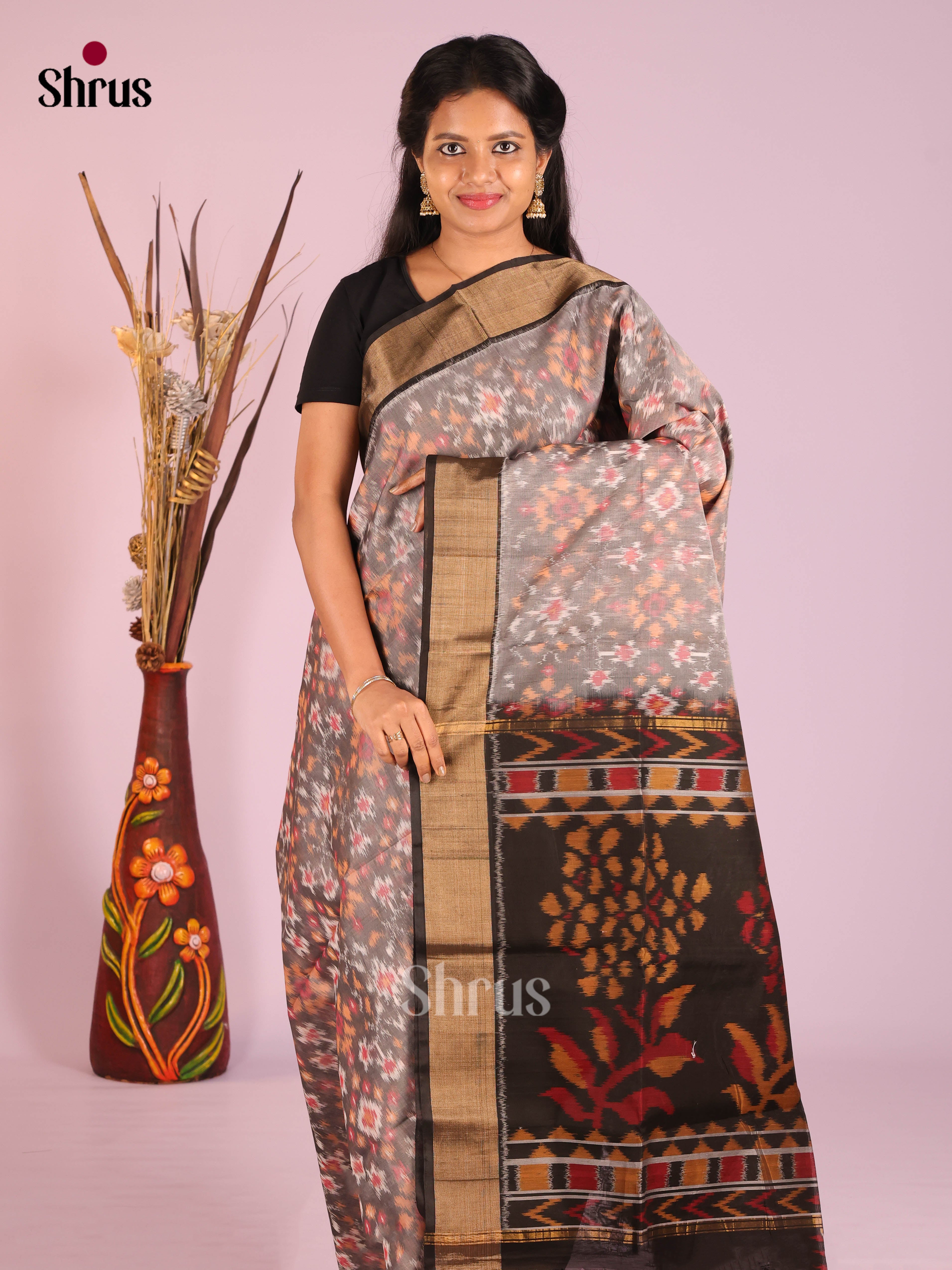 Grey & Black - Pochampally sico Saree - Shop on Shrus.com