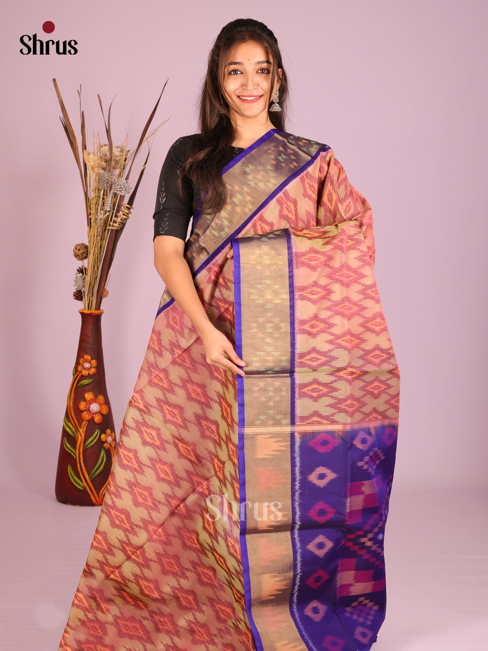 Double Shaded Grey & Blue- Pochampally sico Saree - Shop on Shrus.com