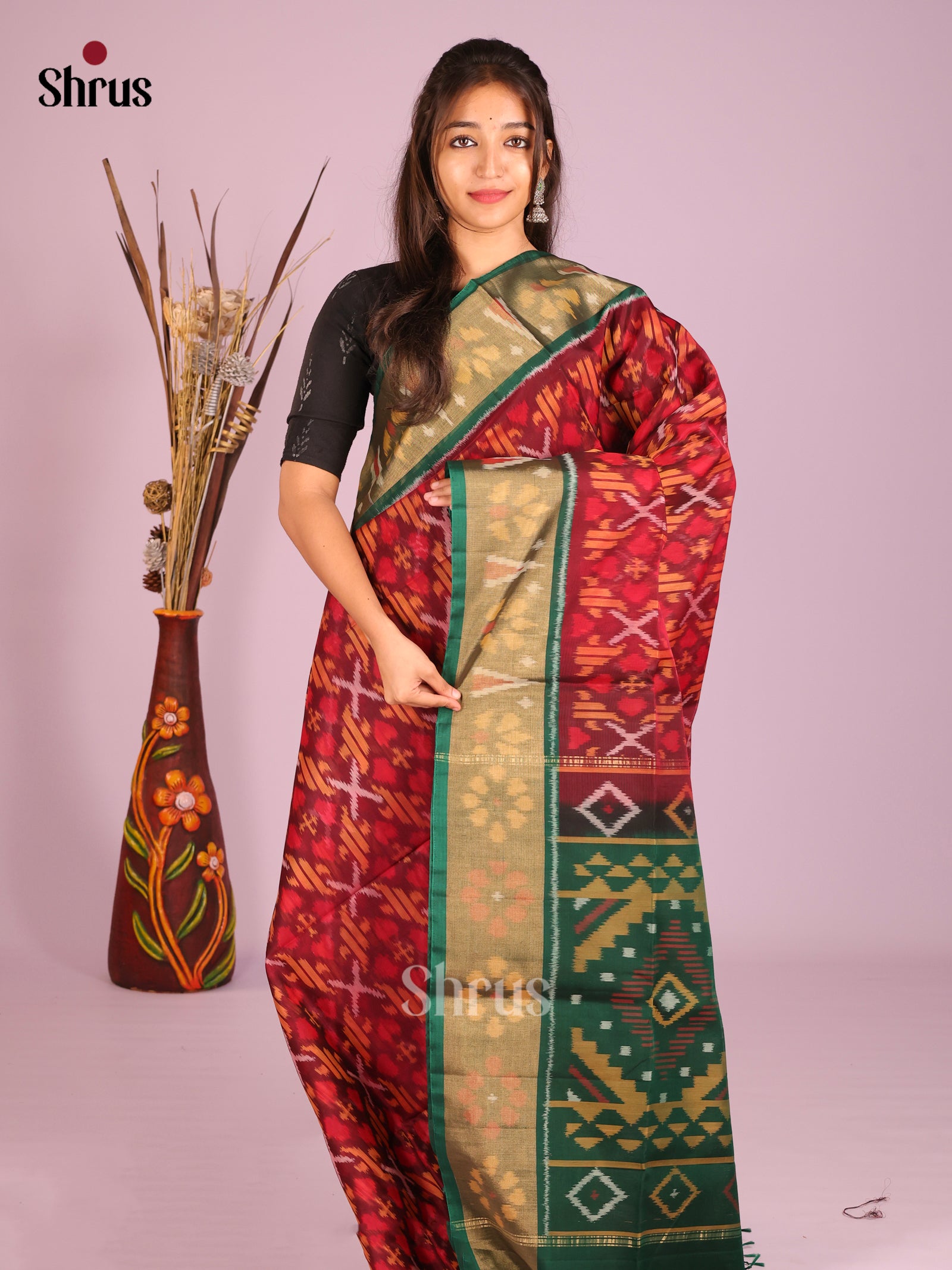 Maroon & Green - Pochampally sico Saree - Shop on Shrus.com
