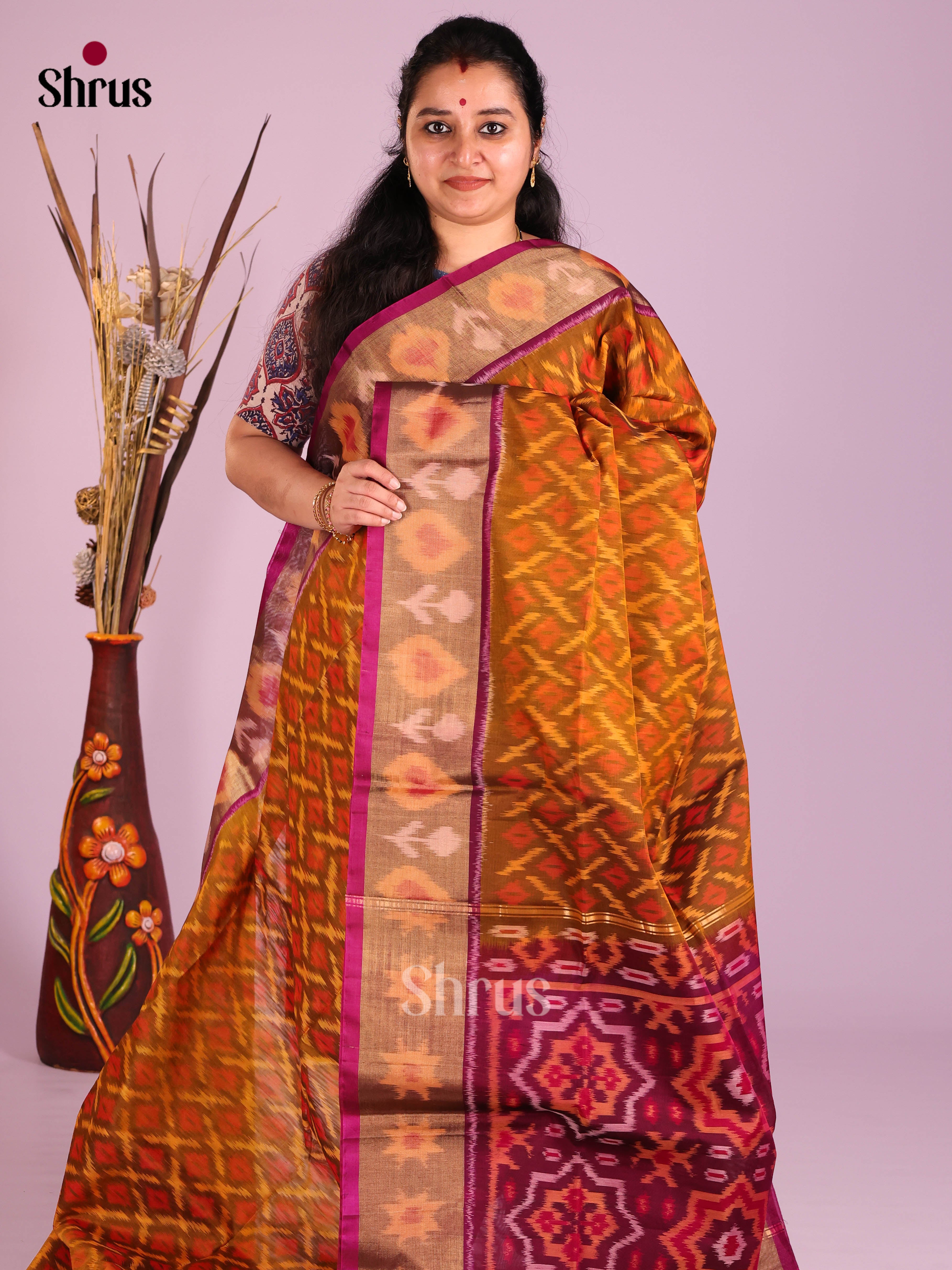 Mustard & Purple - Pochampally sico Saree