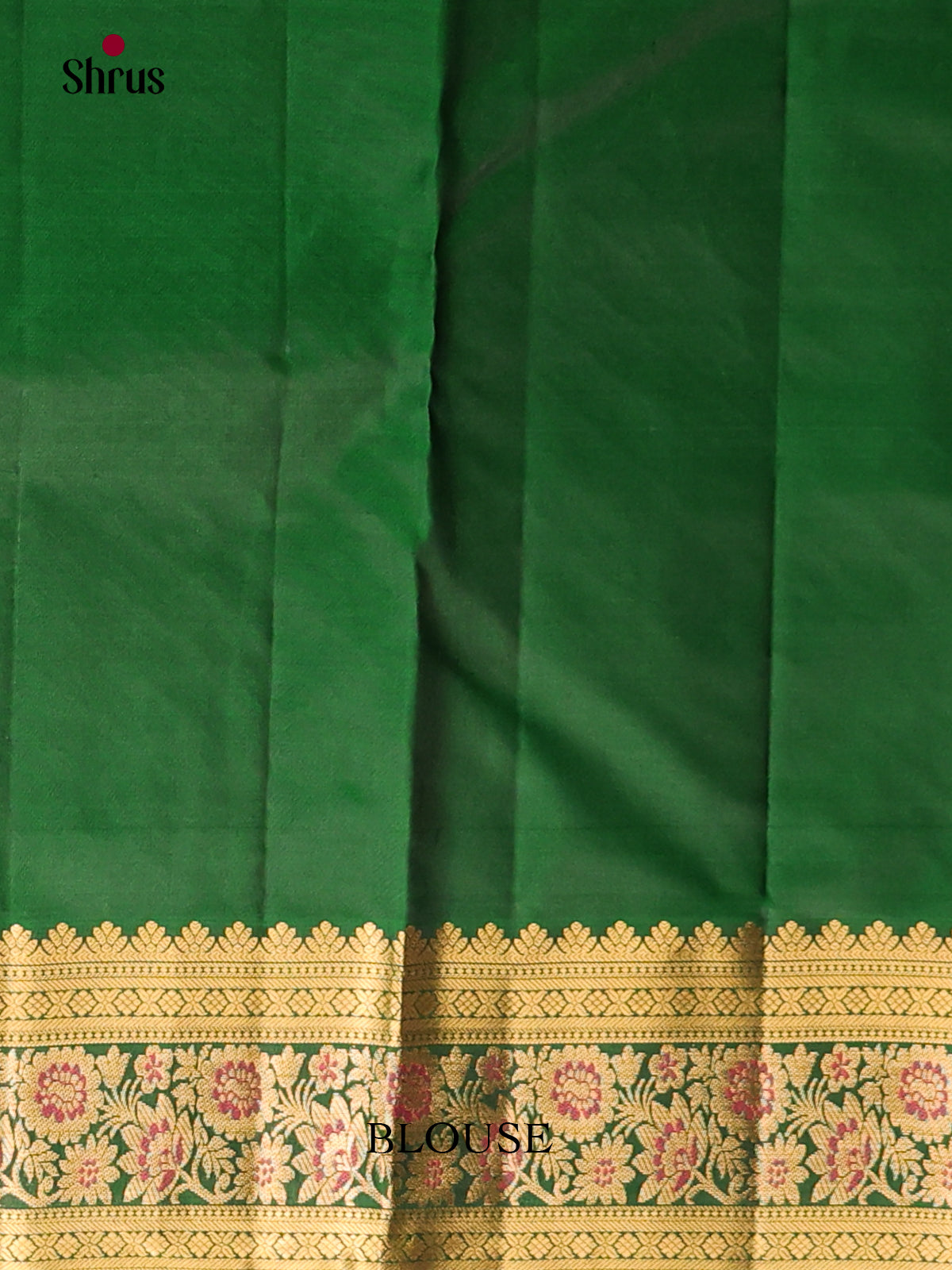 Green single tone Kanchipuram Butta design Saree with rich traditional zari border - Shop on Shrus.com