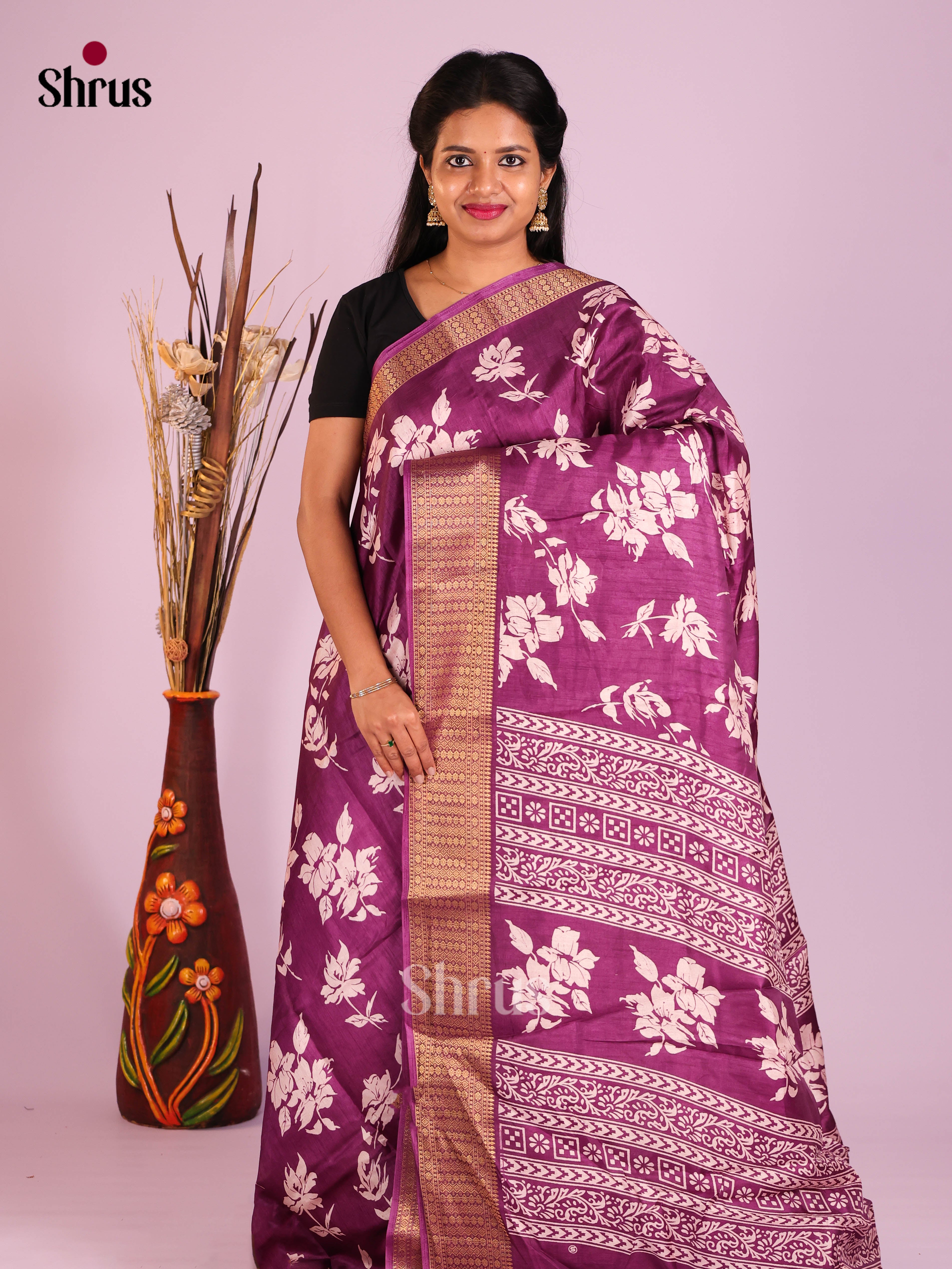 Purple - Semi Crepe Saree - Shop on Shrus.com