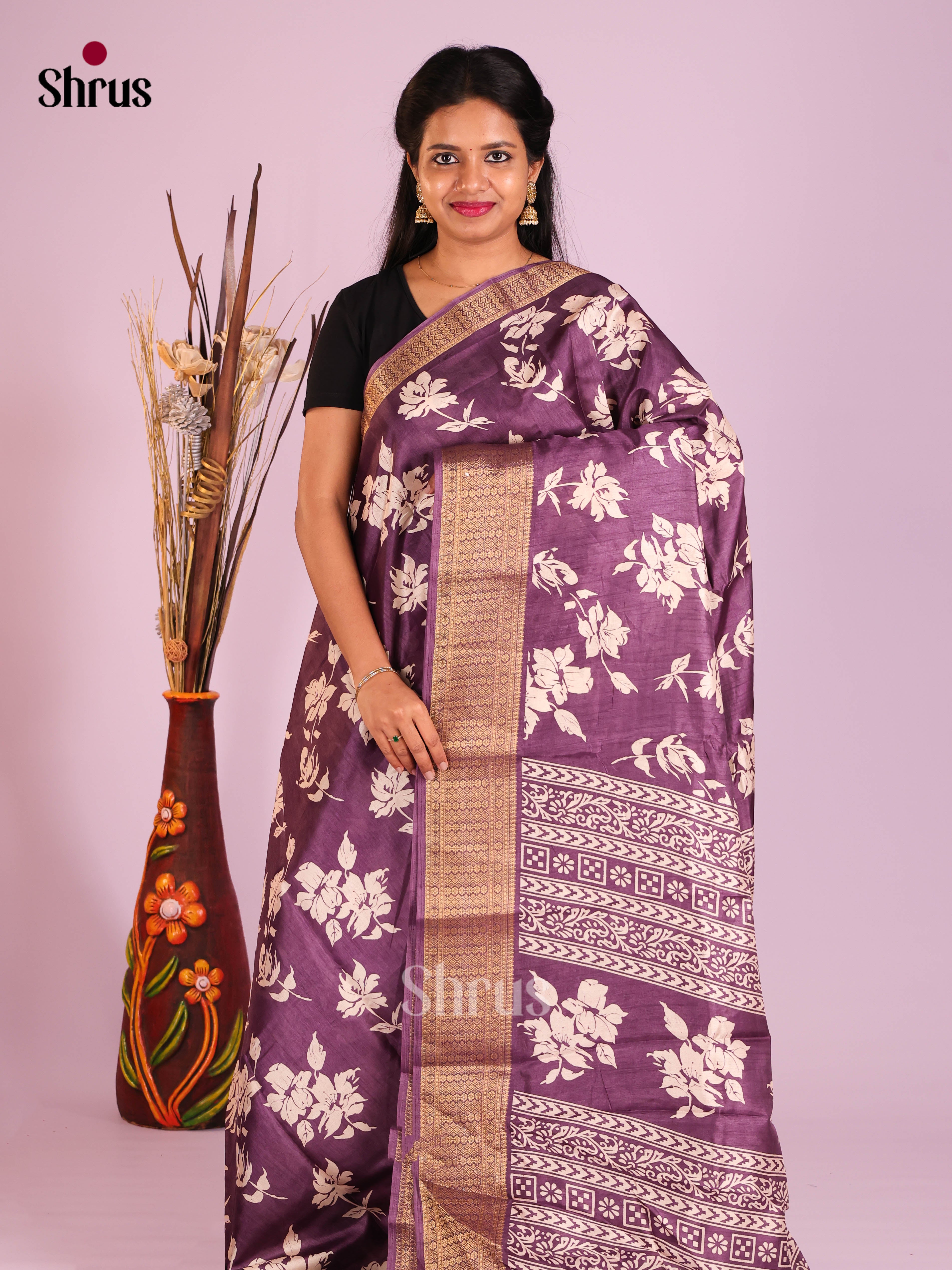 Purple - Semi Crepe Saree - Shop on Shrus.com