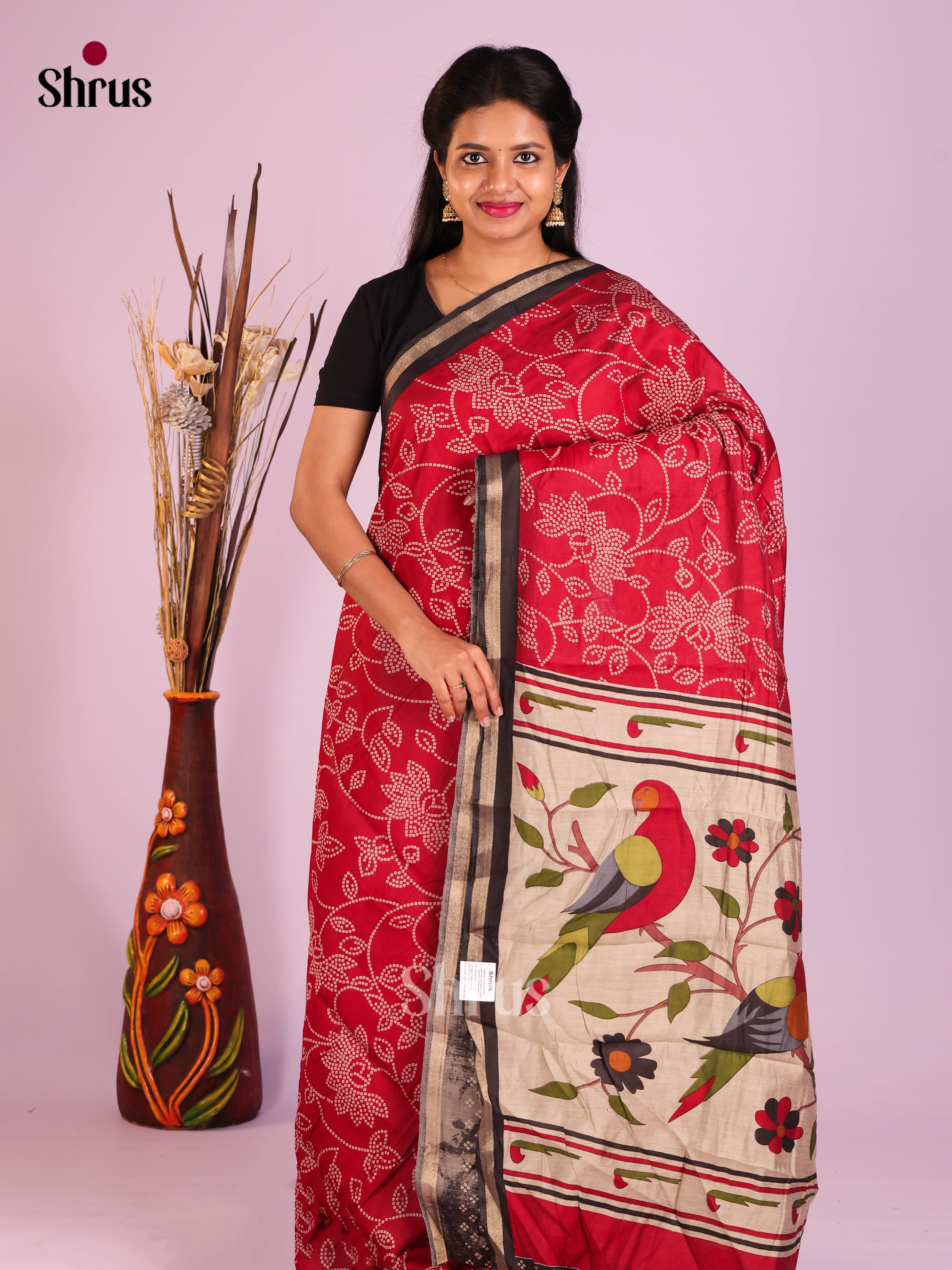 Red & Black - Art Modal Saree - Shop on Shrus.com