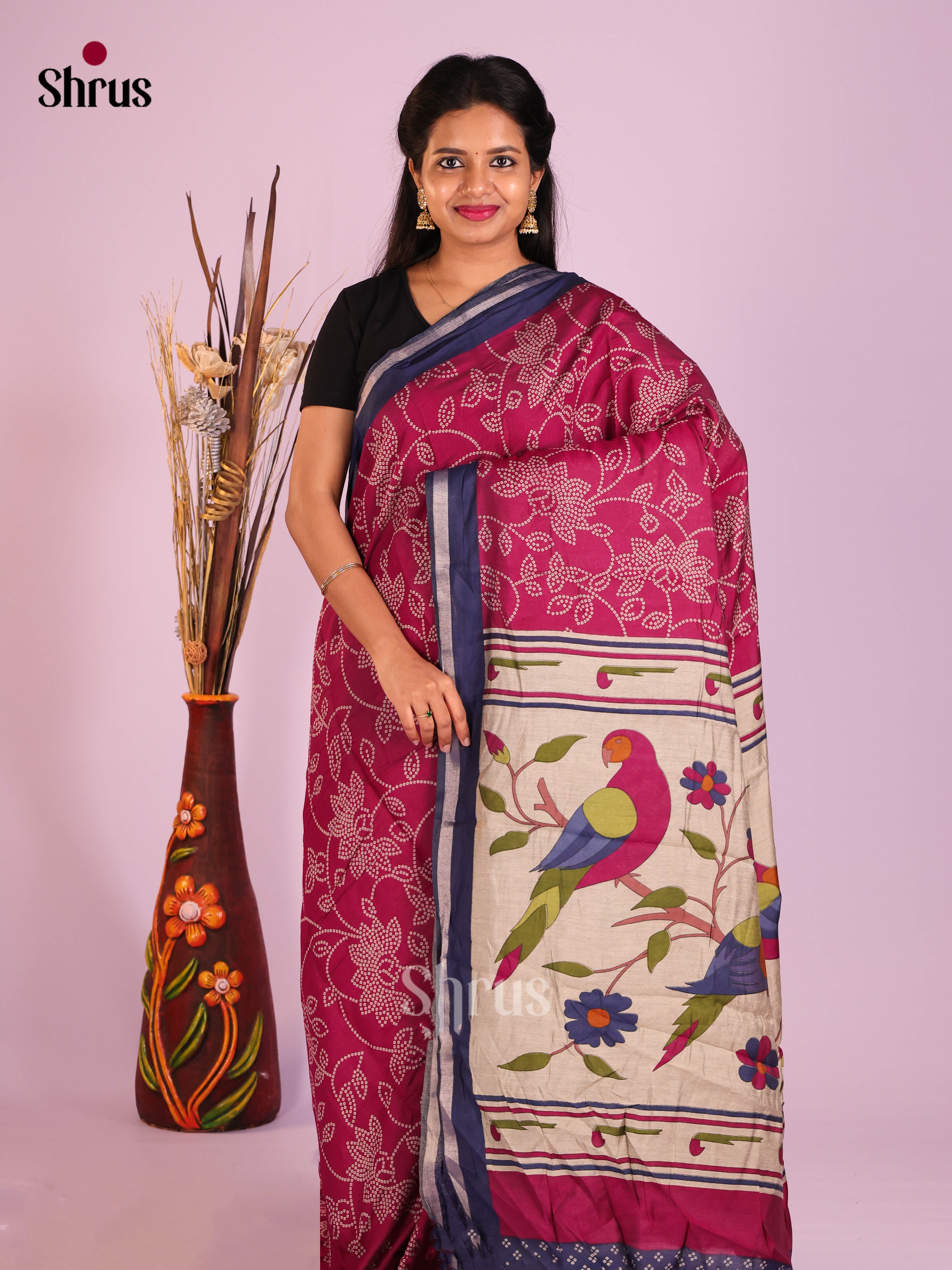 Maroon & Blue - Art Modal Saree - Shop on Shrus.com