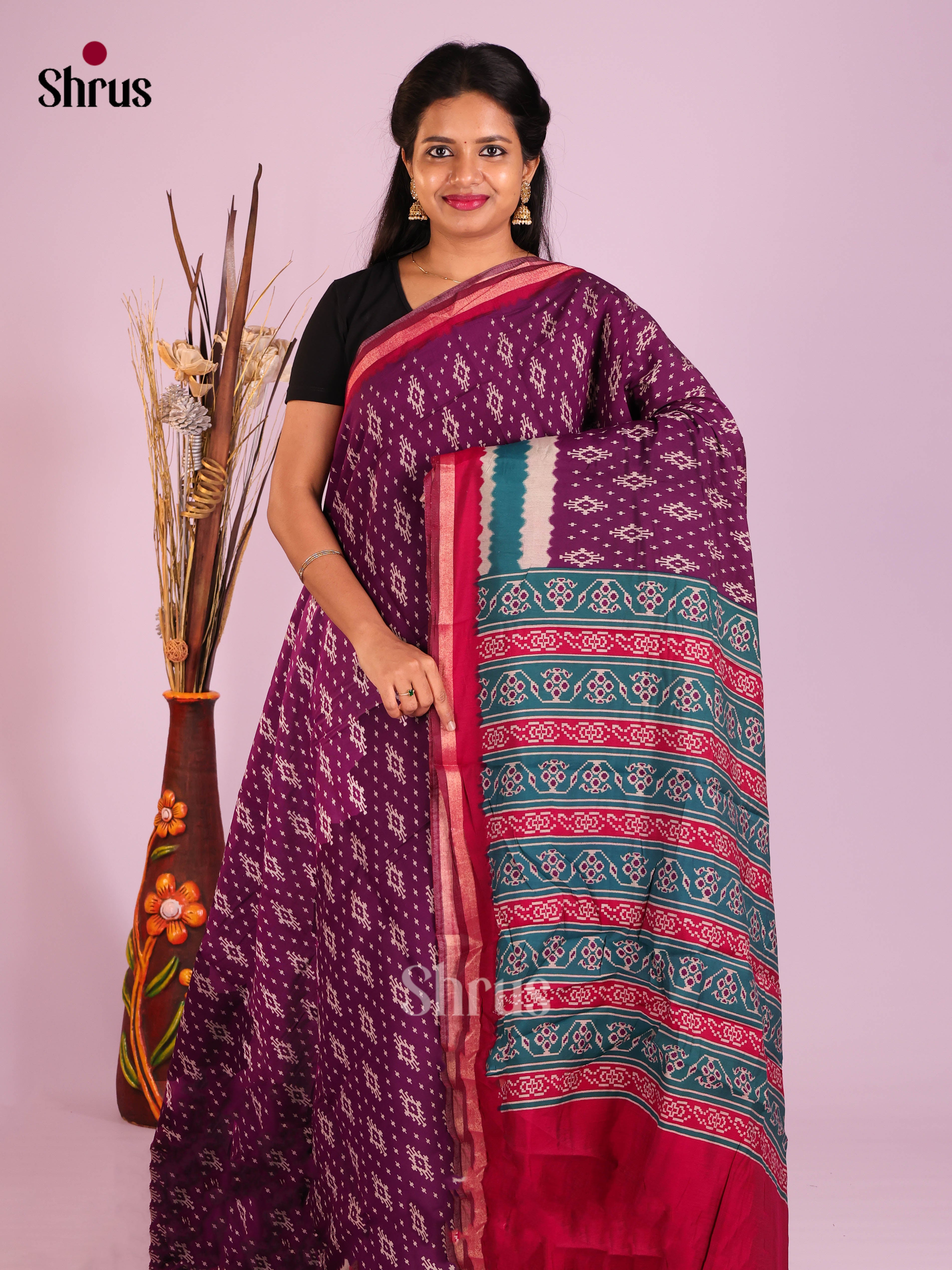 Purple & Red- Art Modal Saree - Shop on Shrus.com