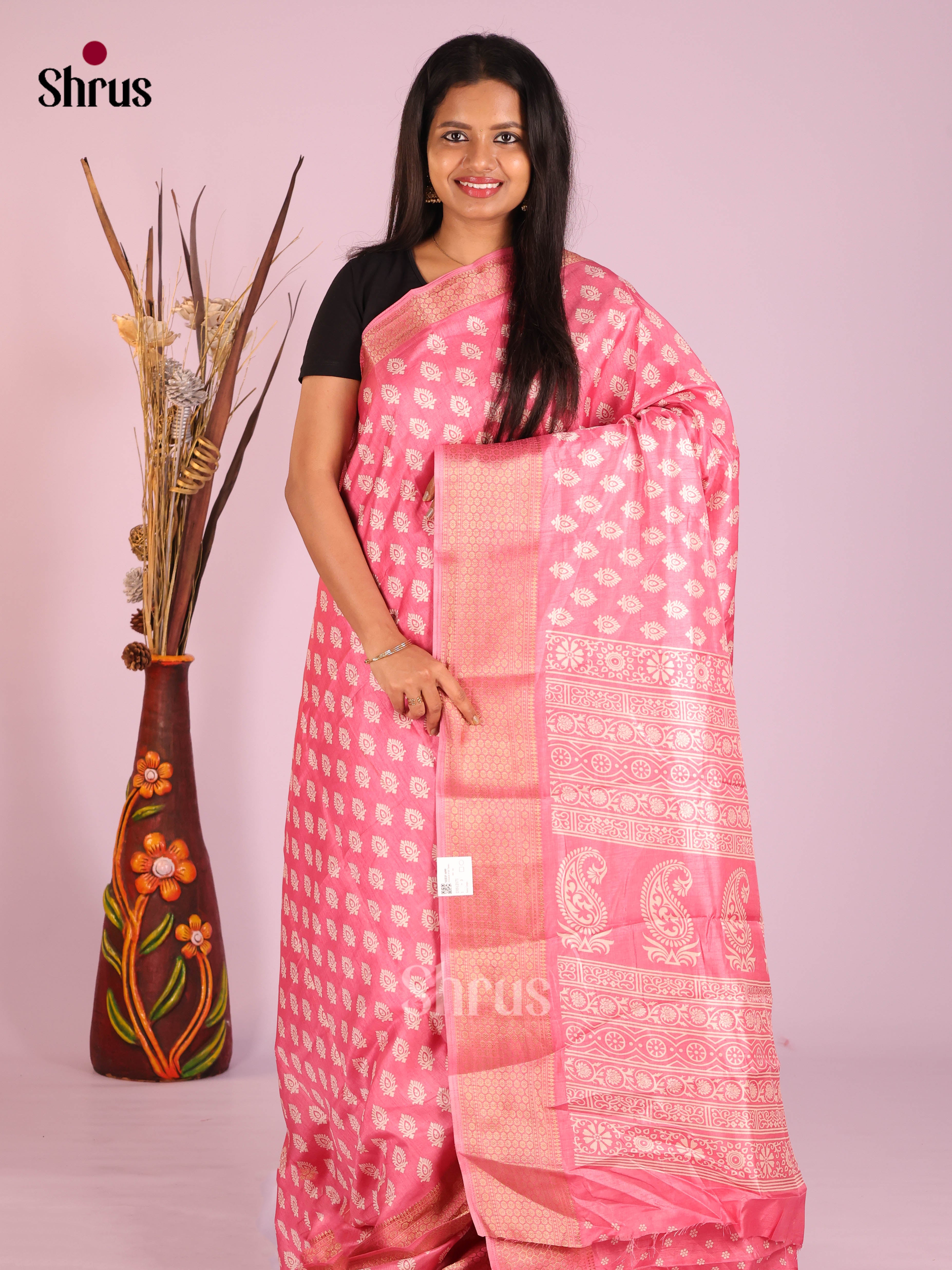 Pink- Semi Crepe Saree - Shop on Shrus.com