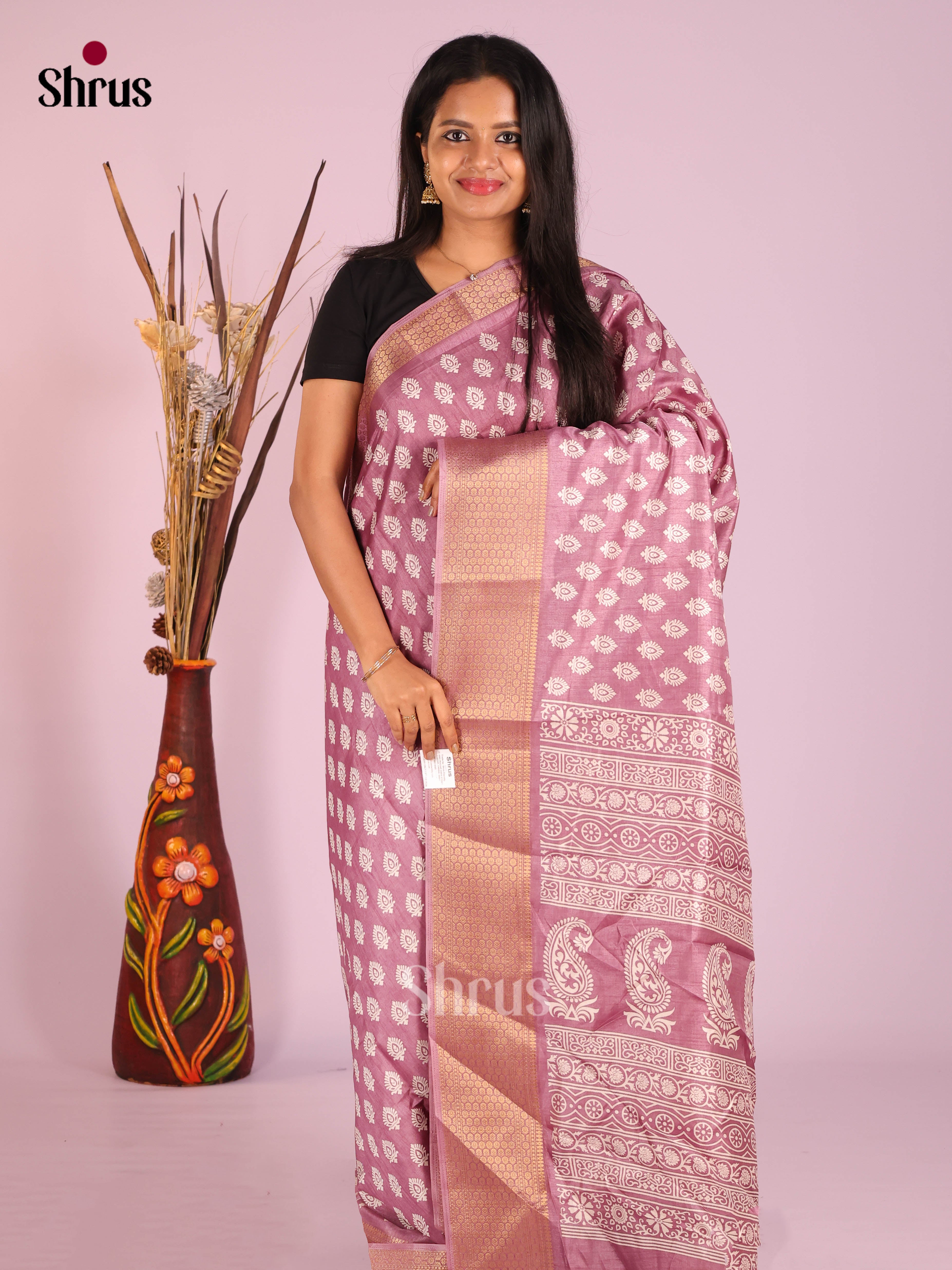 Lavender - Semi Crepe Saree - Shop on Shrus.com