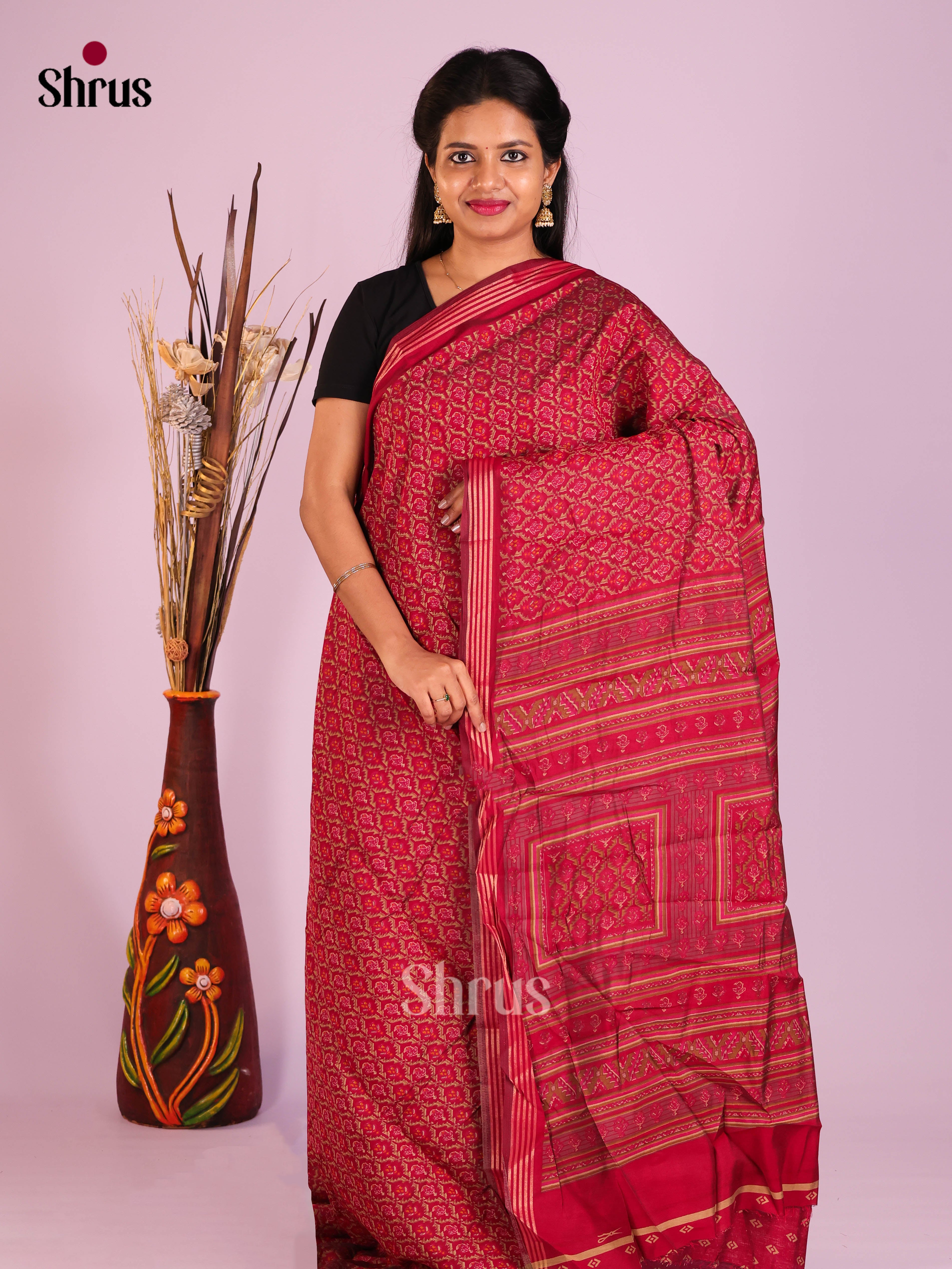Red - Art Modal Saree - Shop on Shrus.com